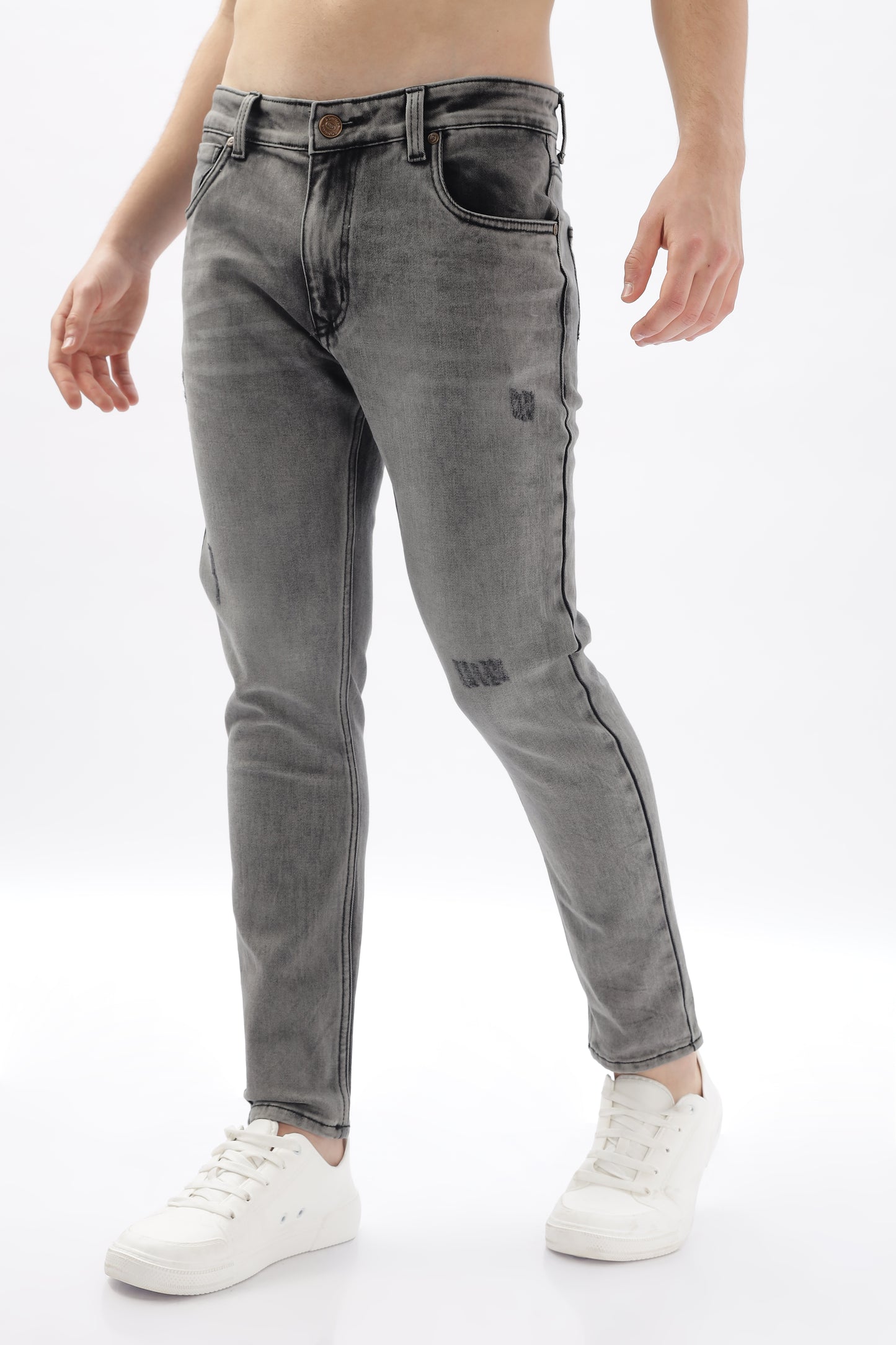 Grey Distressed Skinny Fit Jeans