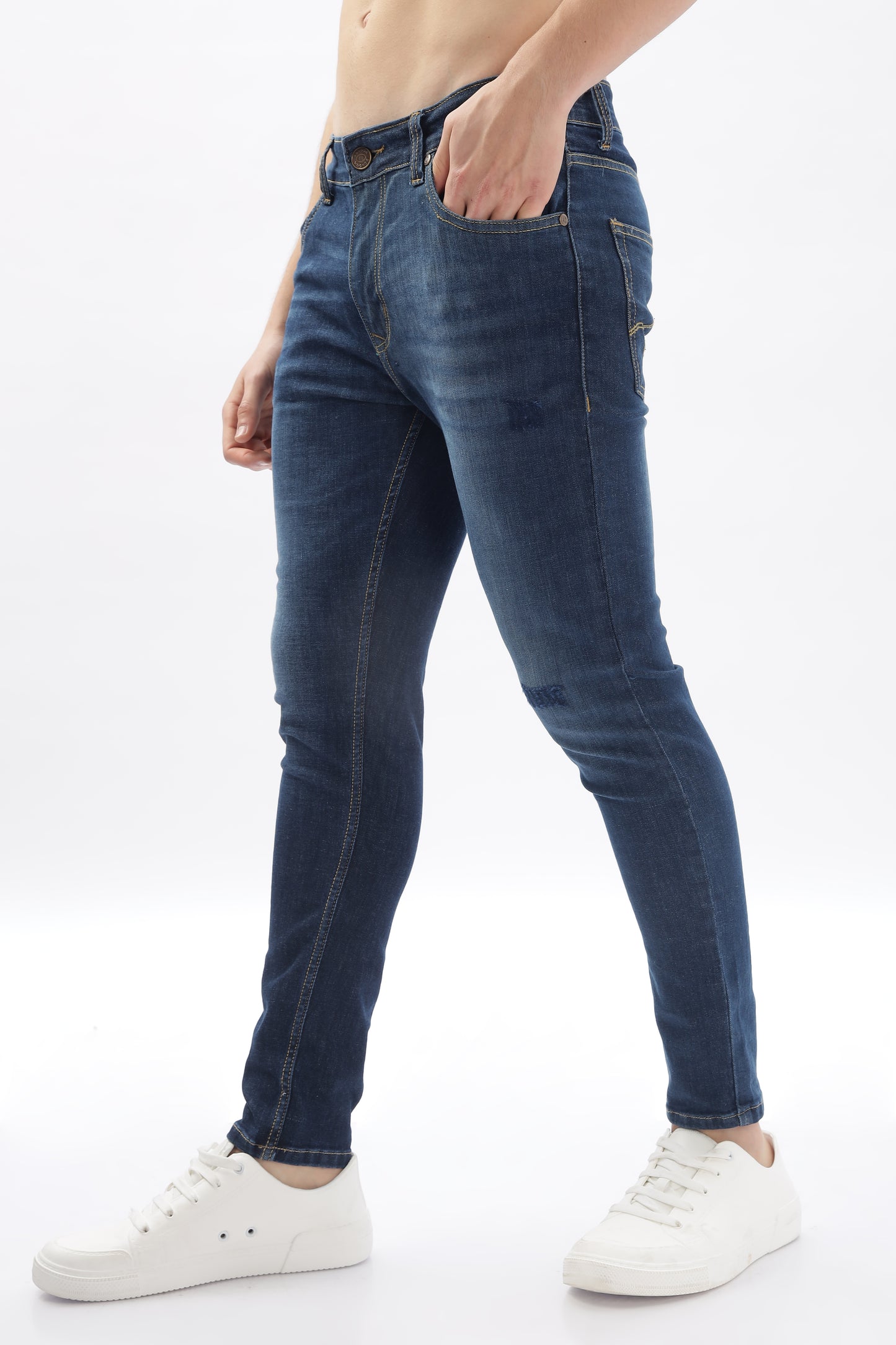 Dark Blue Distressed Skinny Fit Jeans