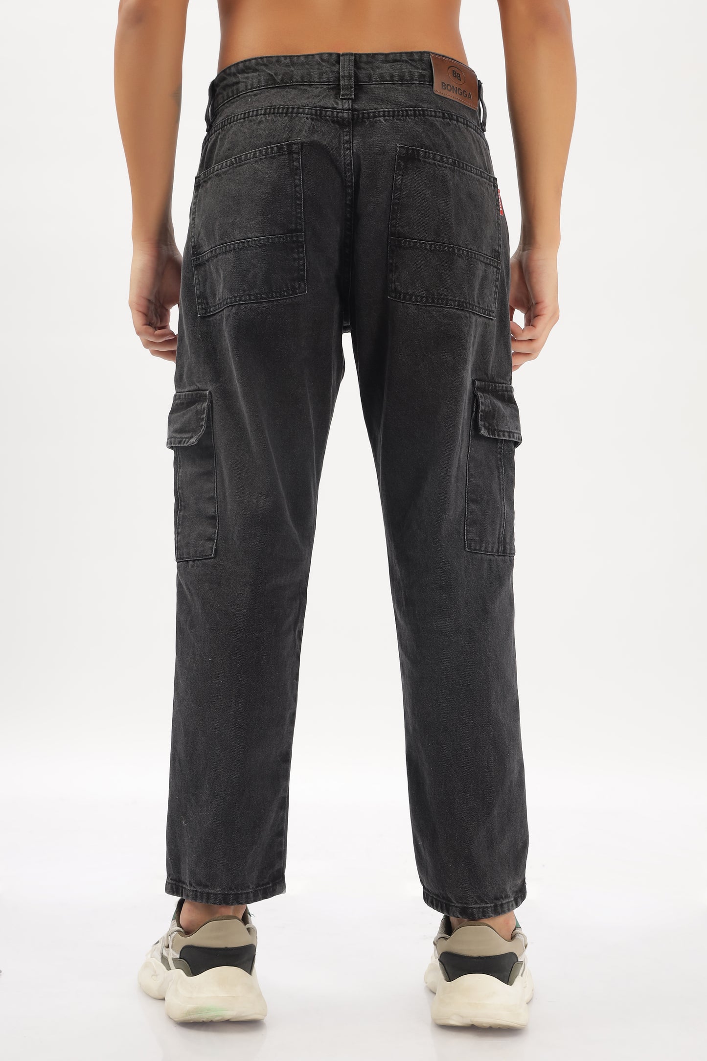 Charcoal Grey & Black Plain Baggy Fit Cargo