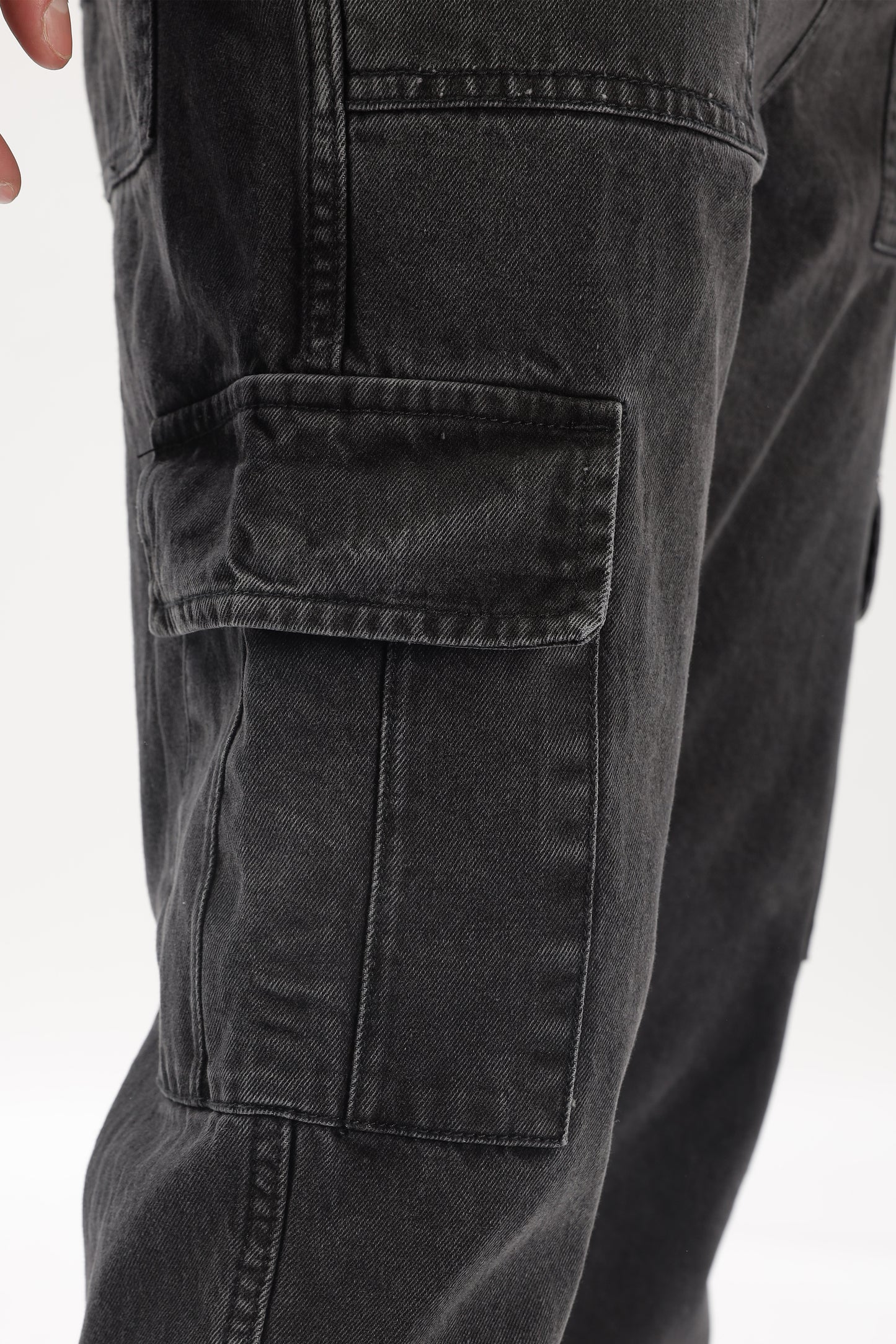Charcoal Grey & Black Plain Baggy Fit Cargo