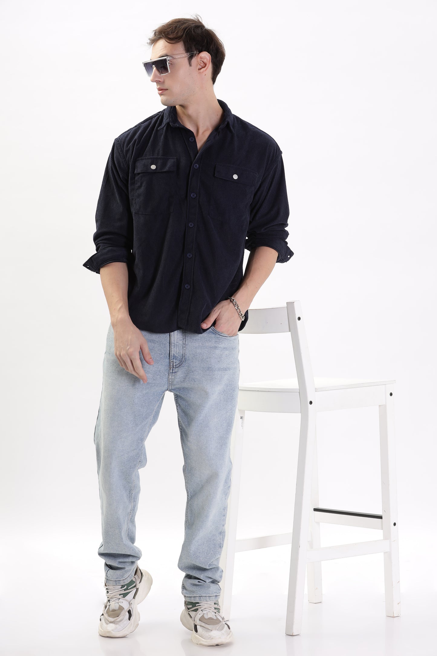 Cotrize Stylish Loose-Fit Blue Double Pocket Shirt