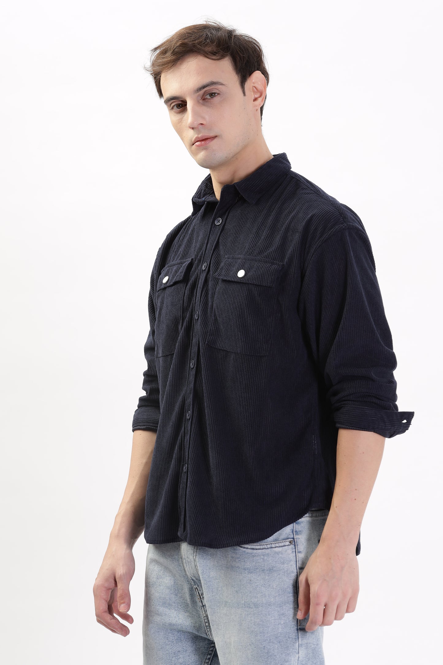 Cotrize Stylish Loose-Fit Blue Double Pocket Shirt