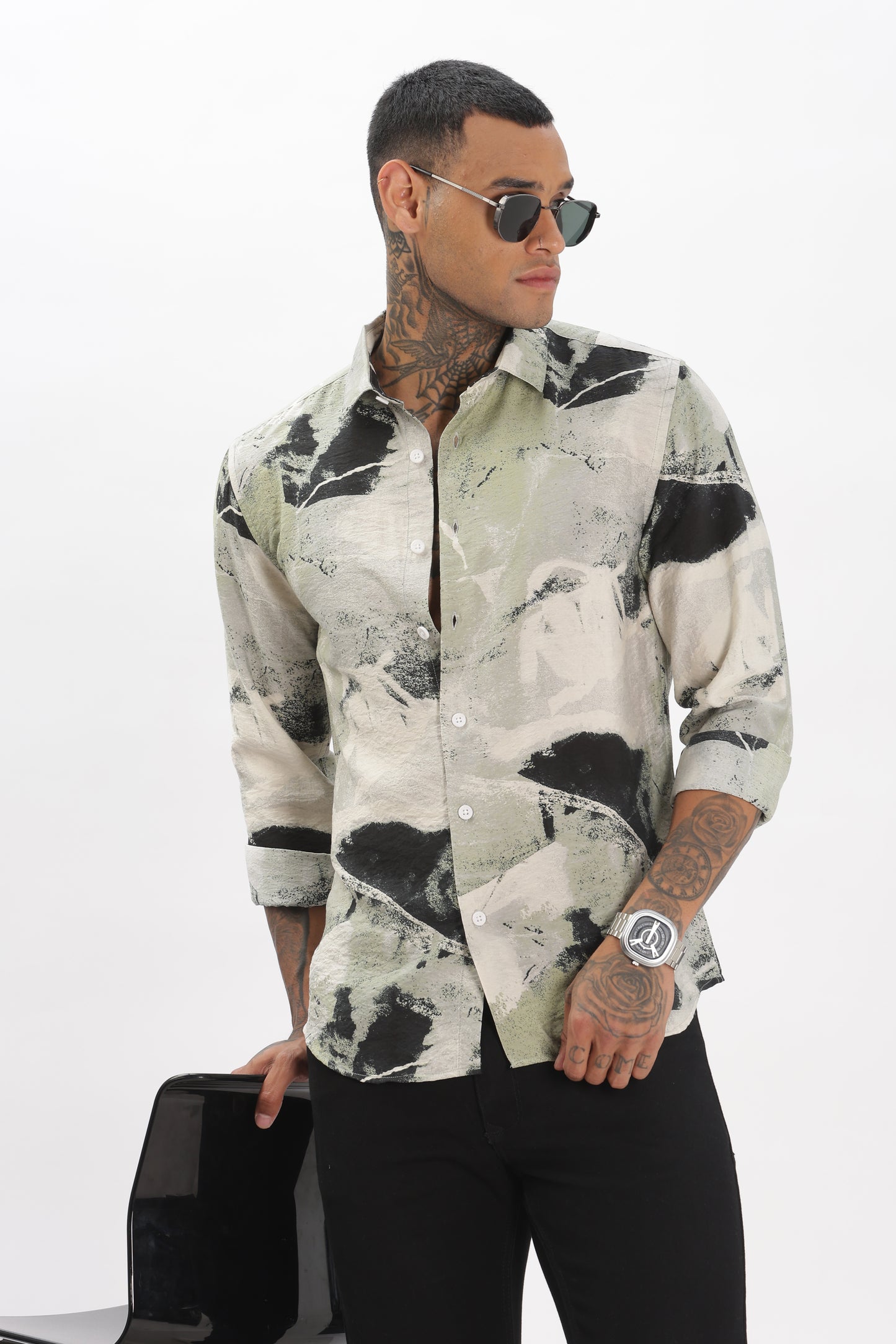 Acrylic Green and White Blend Shirt
