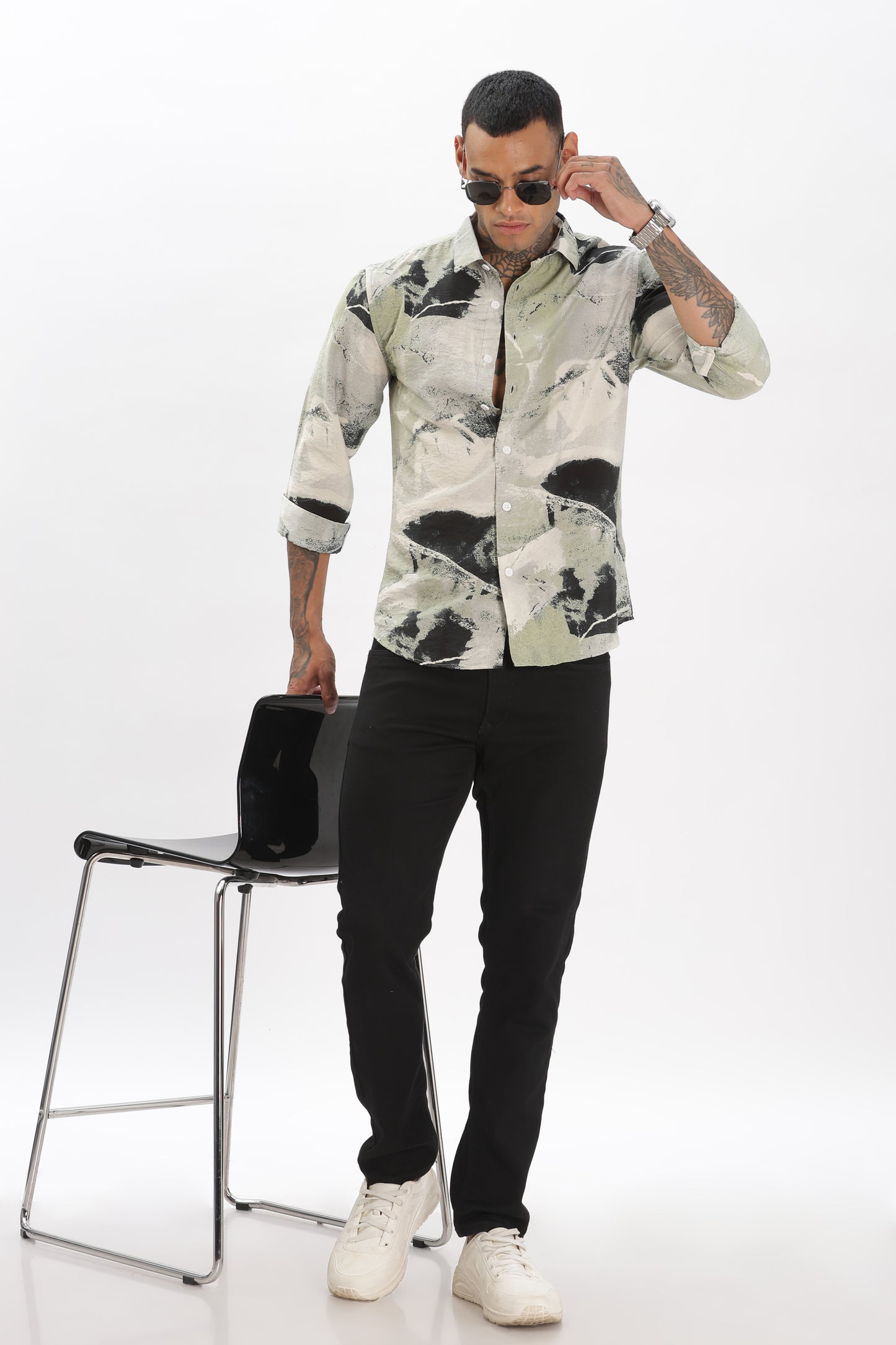 Acrylic Green and White Blend Shirt