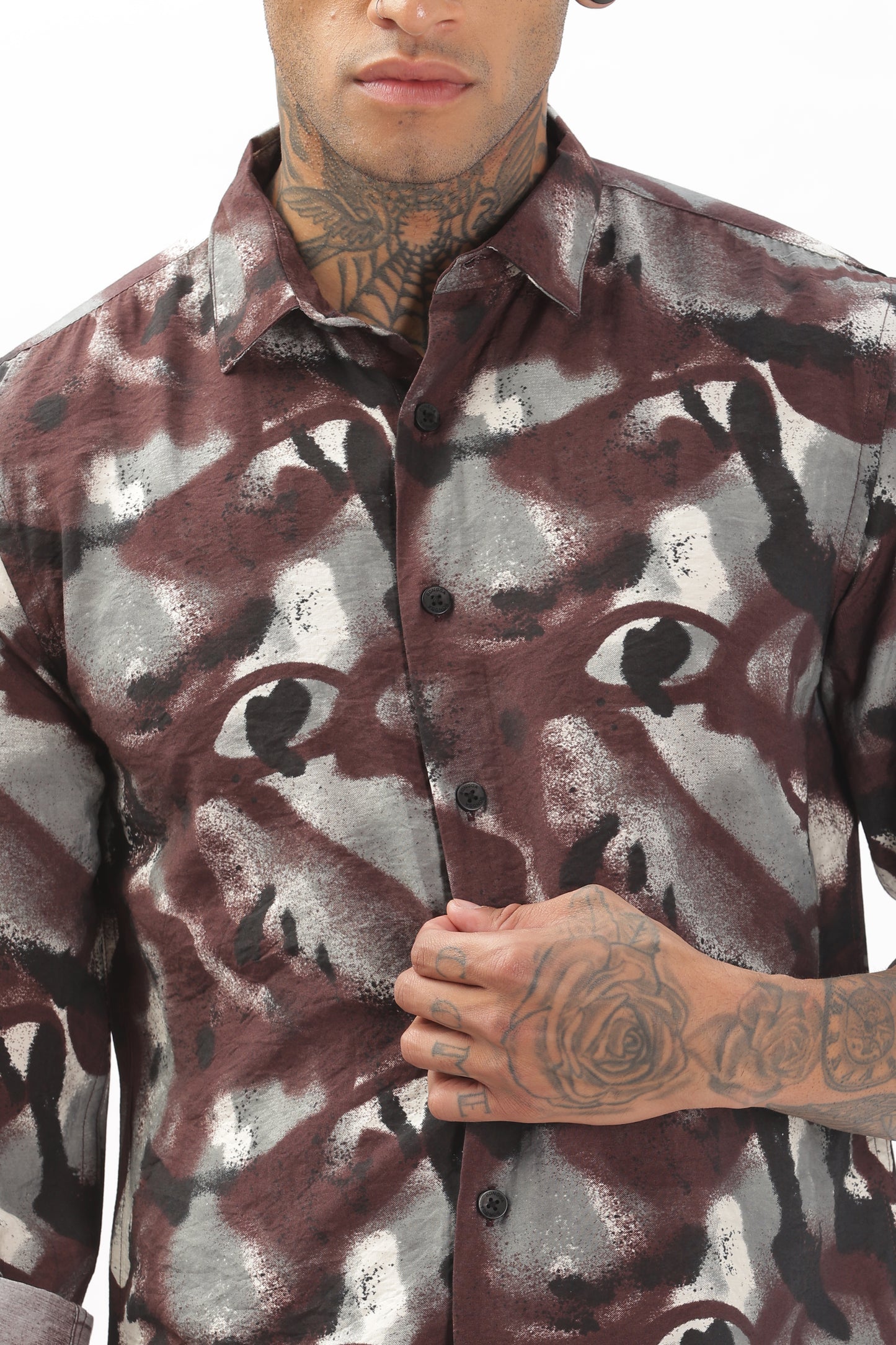 Brownish Graphic Black Blended Shirt