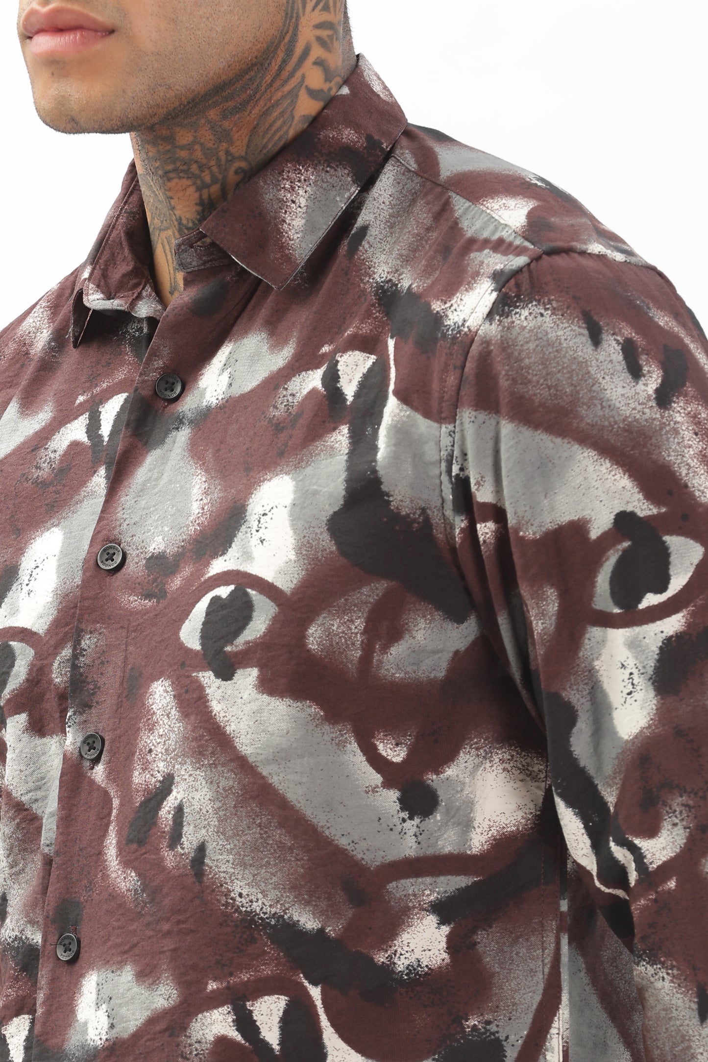 Brownish Graphic Black Blended Shirt