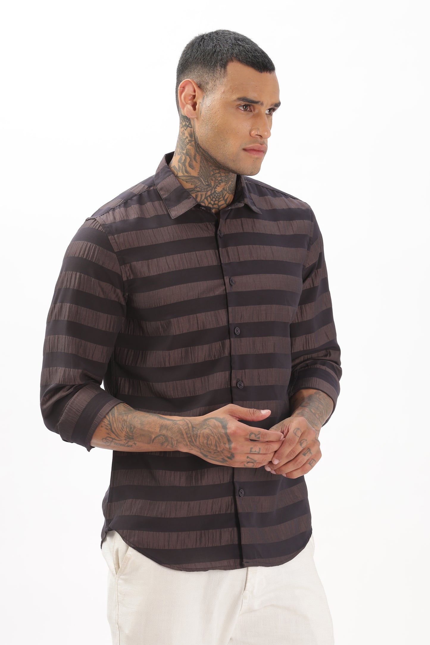 Shiny Brownish-Black Stripe Shirt