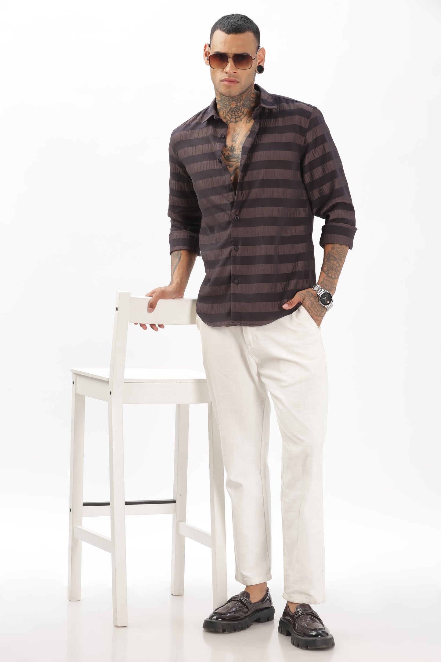 Shiny Brownish-Black Stripe Shirt