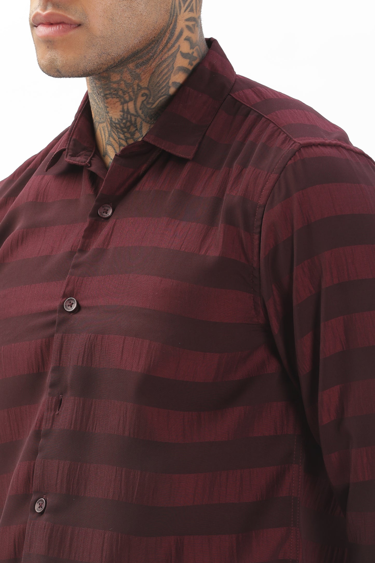 Shiny Reddish-Black Striped Shirt