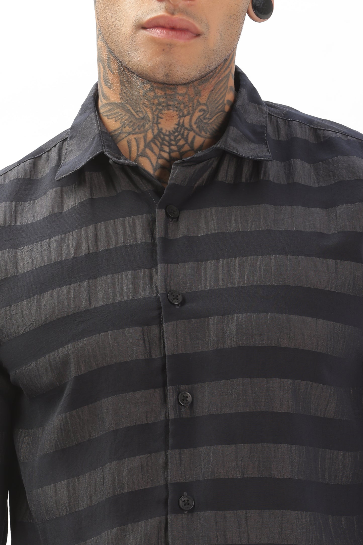 Shiny Grayish-Black Striped Shirt