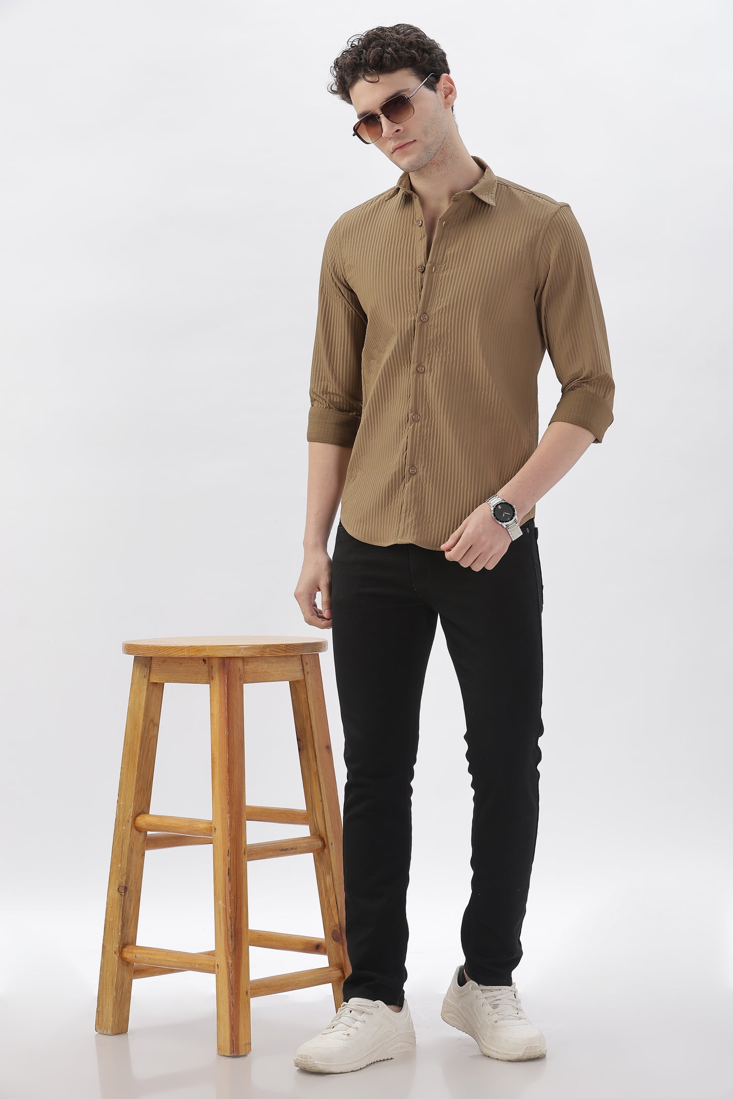 Brown Pop-Out Striped Premium Shirt