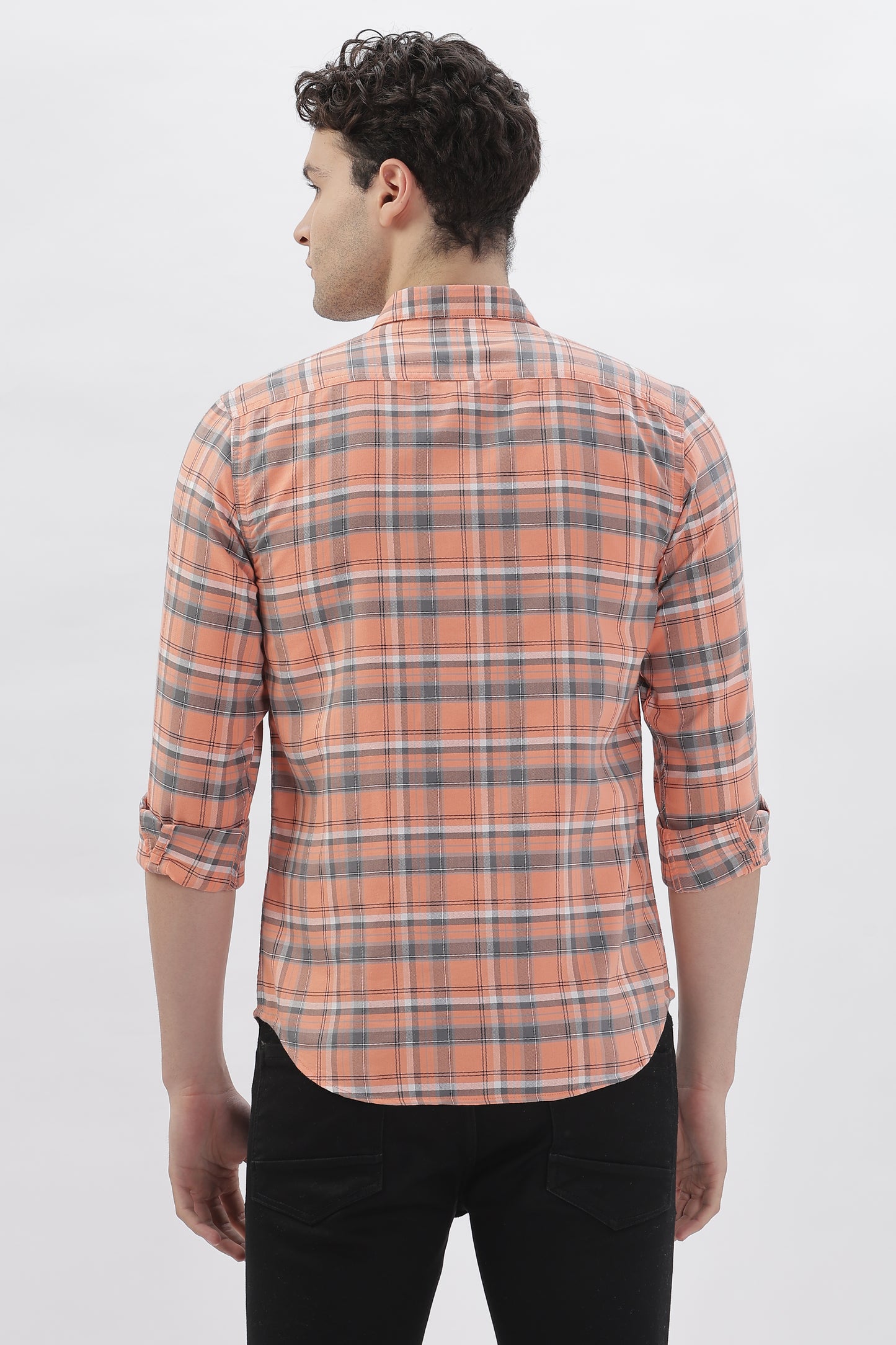Orange Checked Stripes Shirt