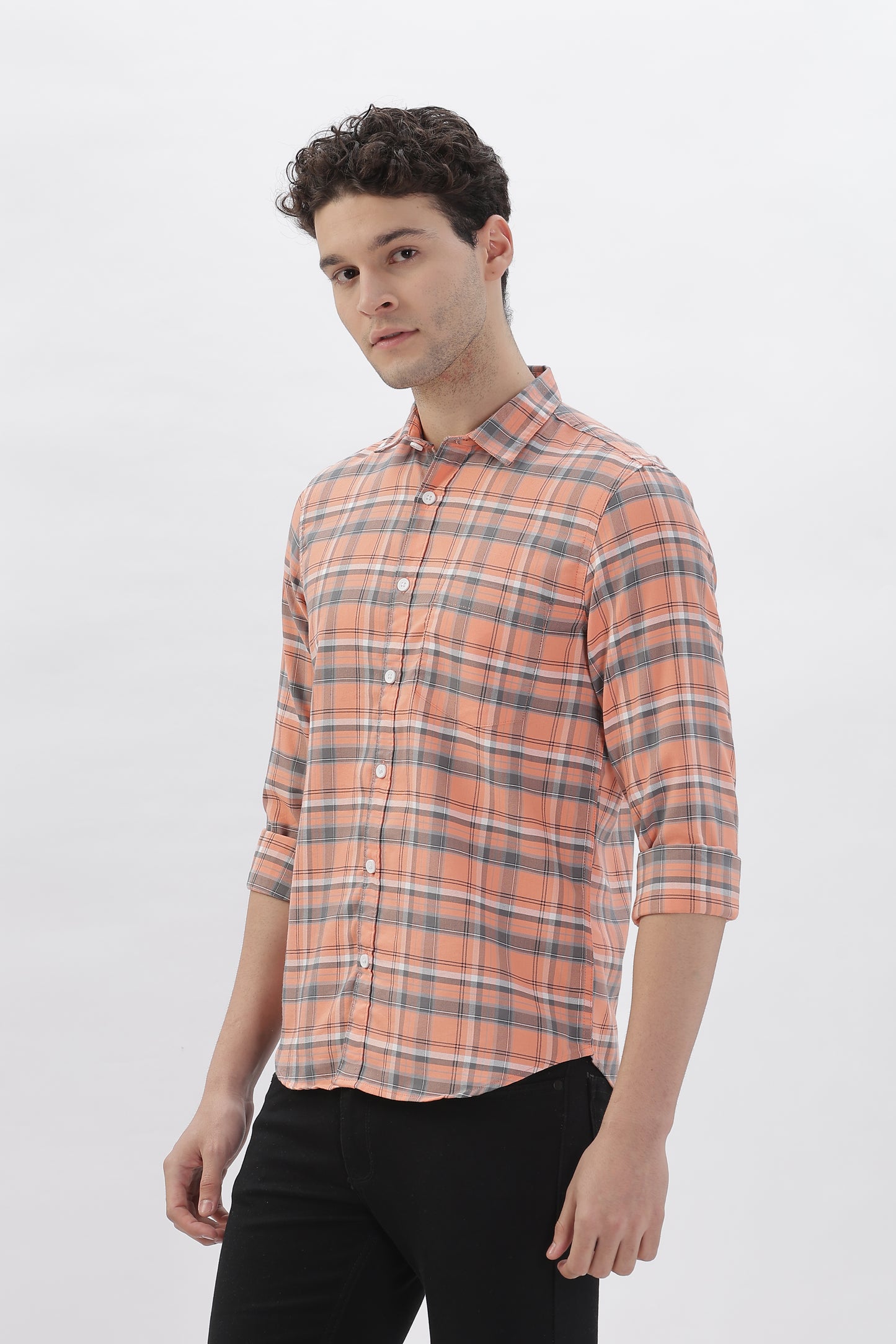 Orange Checked Stripes Shirt