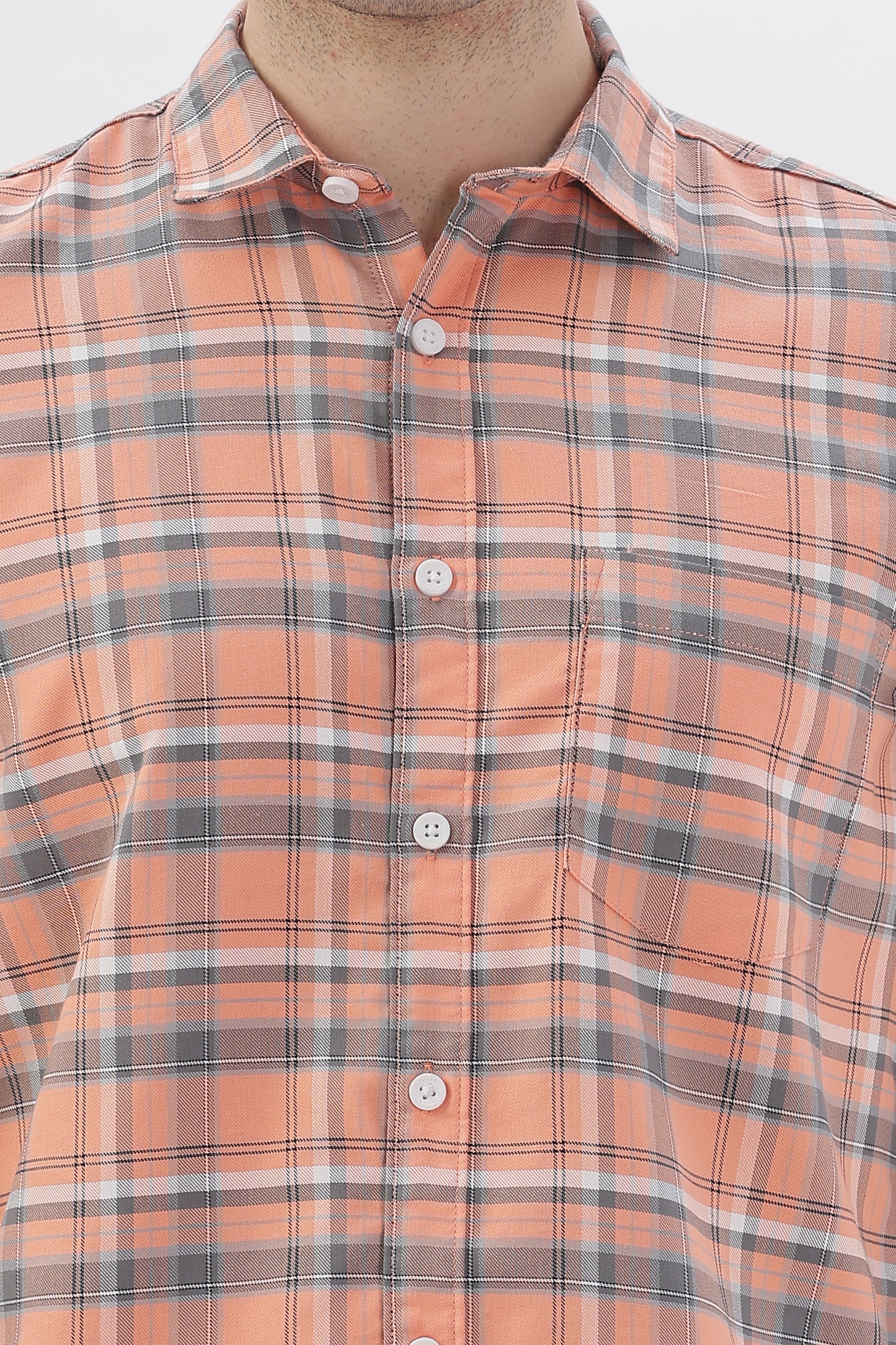 Orange Checked Stripes Shirt
