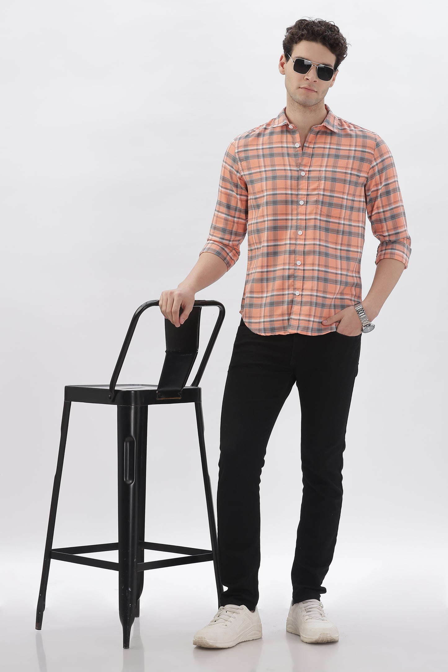 Orange Checked Stripes Shirt