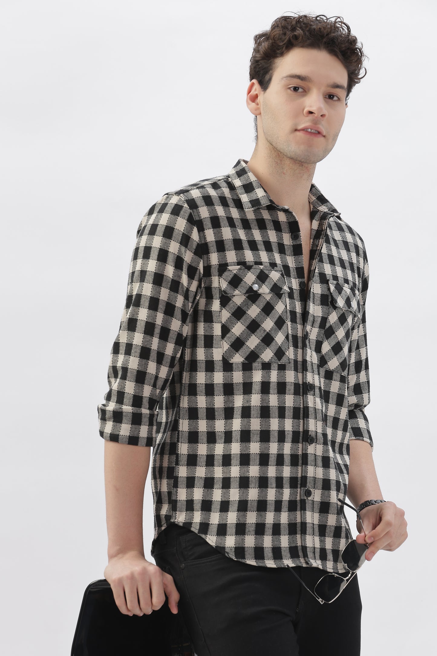 Black & White Checked Stripes Shirt