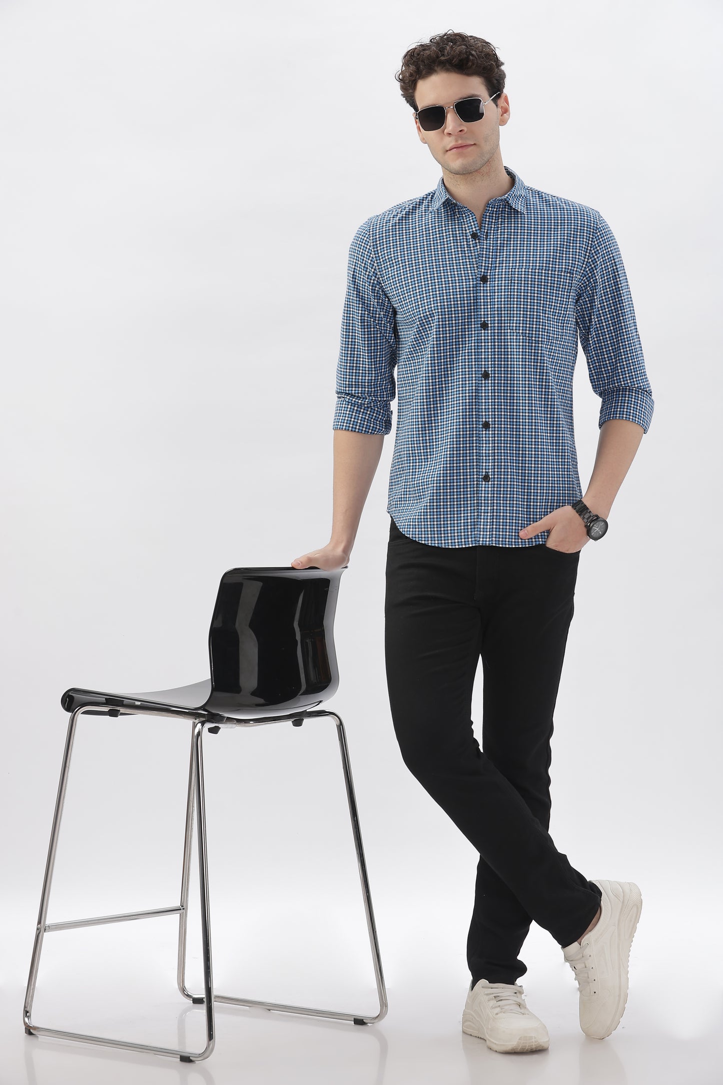 Lavender Stripes blue checked Shirt