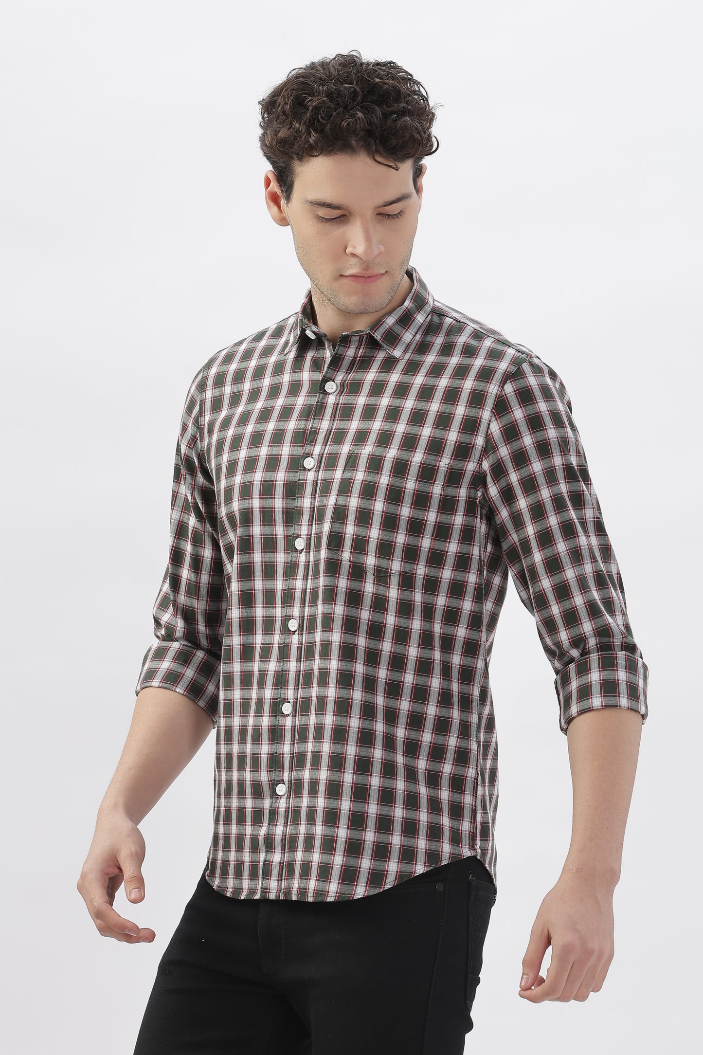 Dual-Tone Greenish and Red Striped Shirt