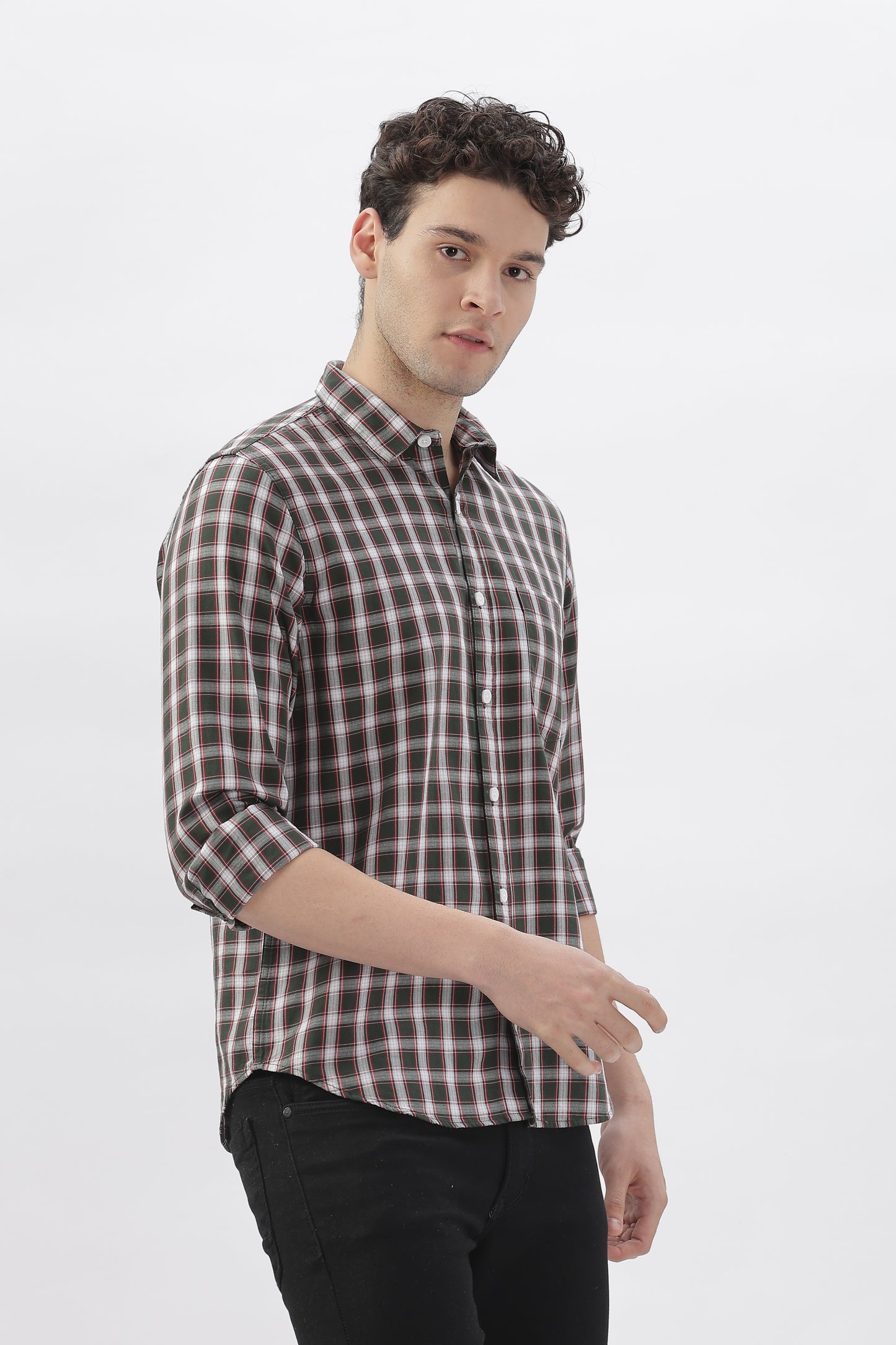 Dual-Tone Greenish and Red Striped Shirt