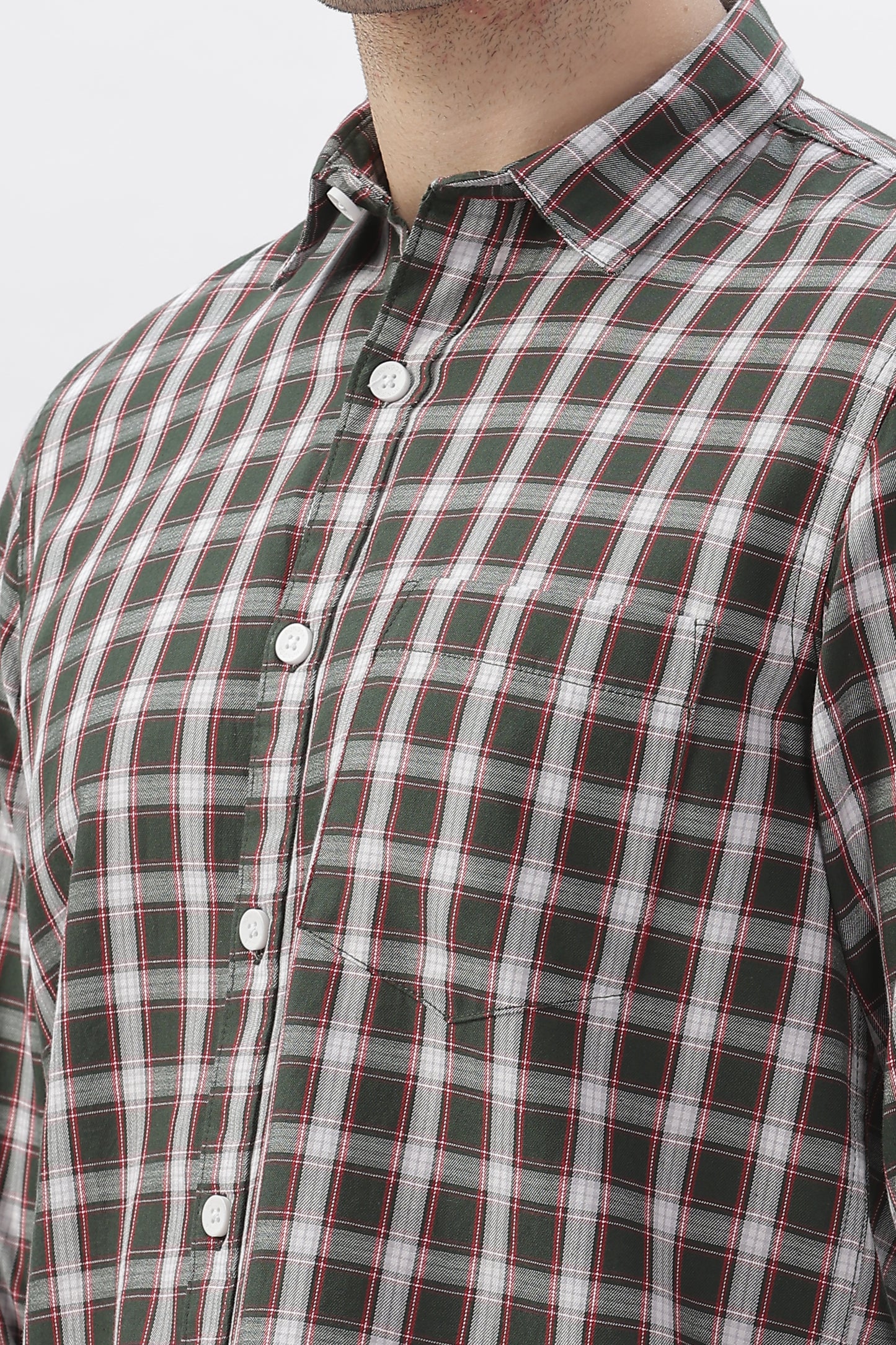 Dual-Tone Greenish and Red Striped Shirt