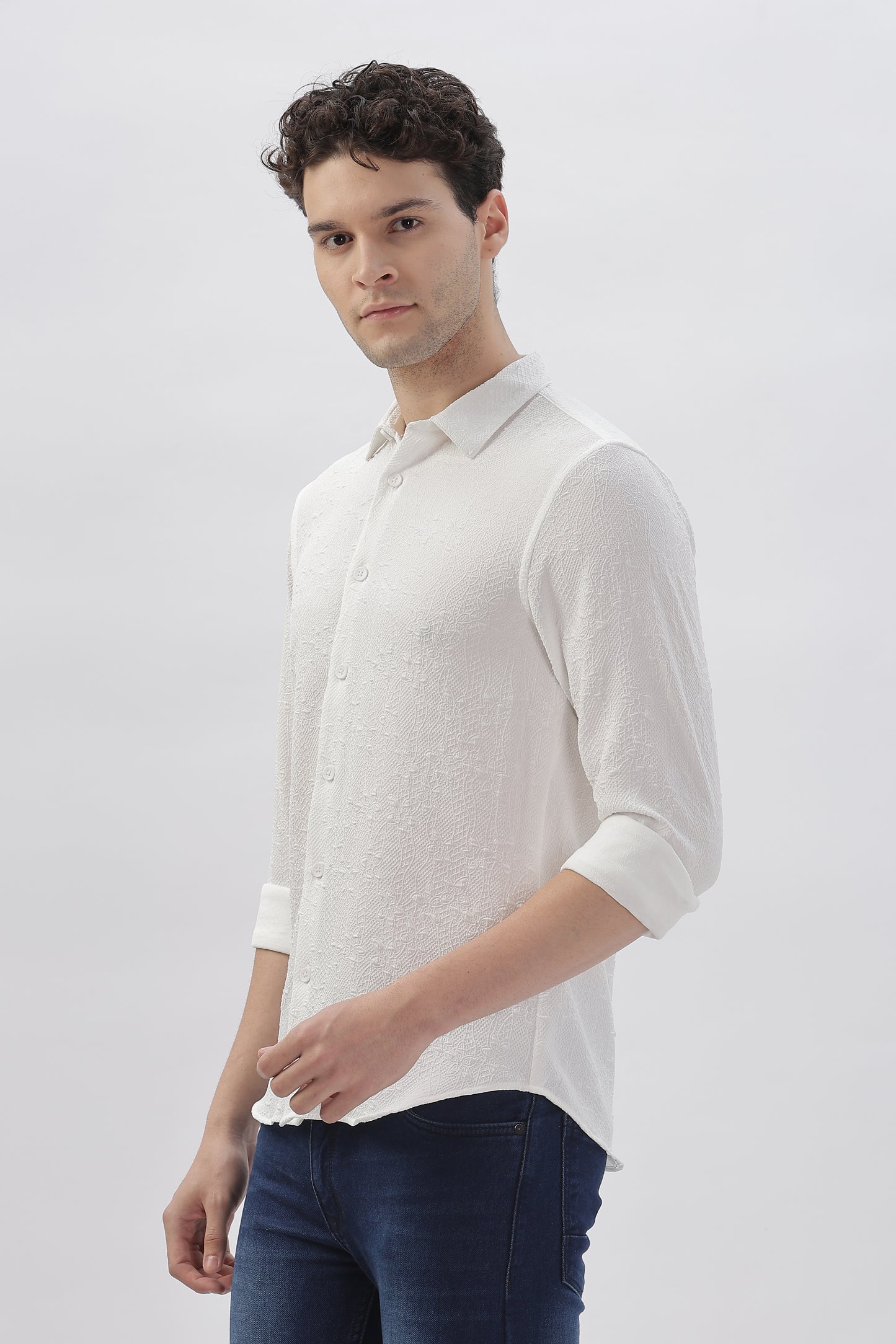 White Blossom Embroidery Shirt