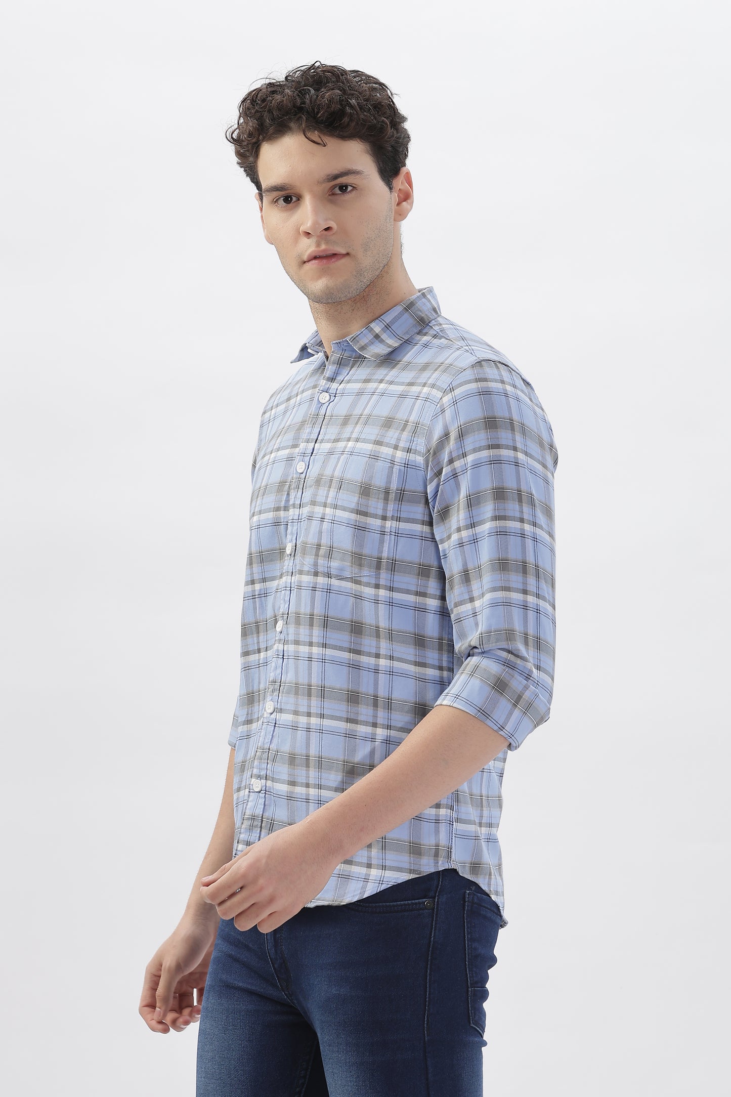 Soft Blue and Grey Checked Shirt