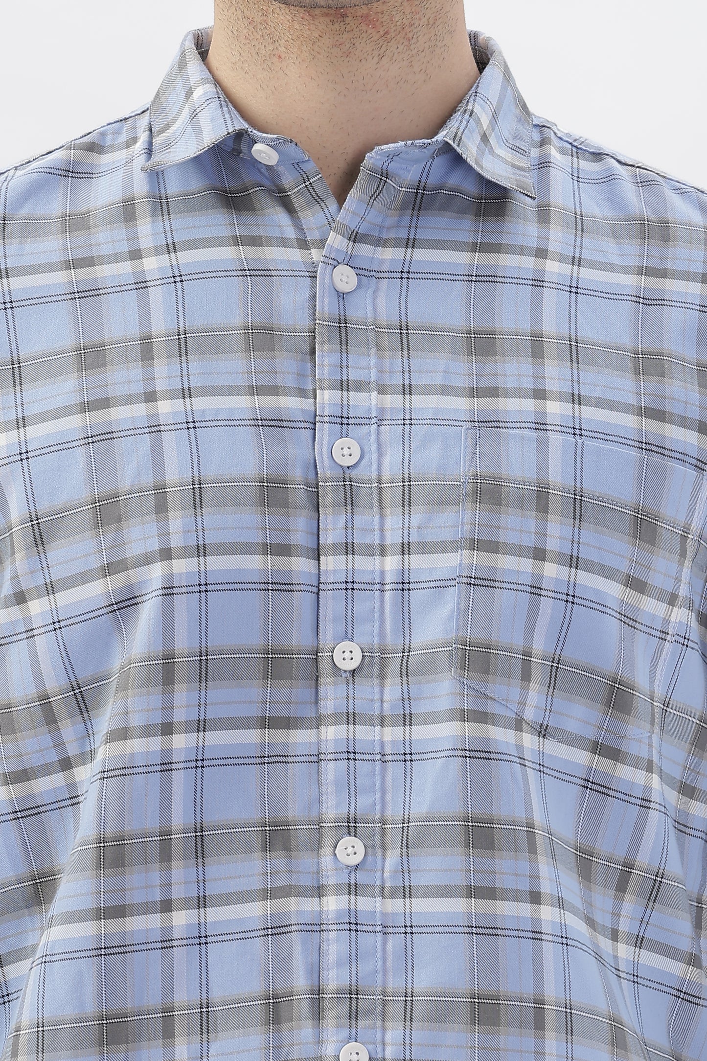 Soft Blue and Grey Checked Shirt