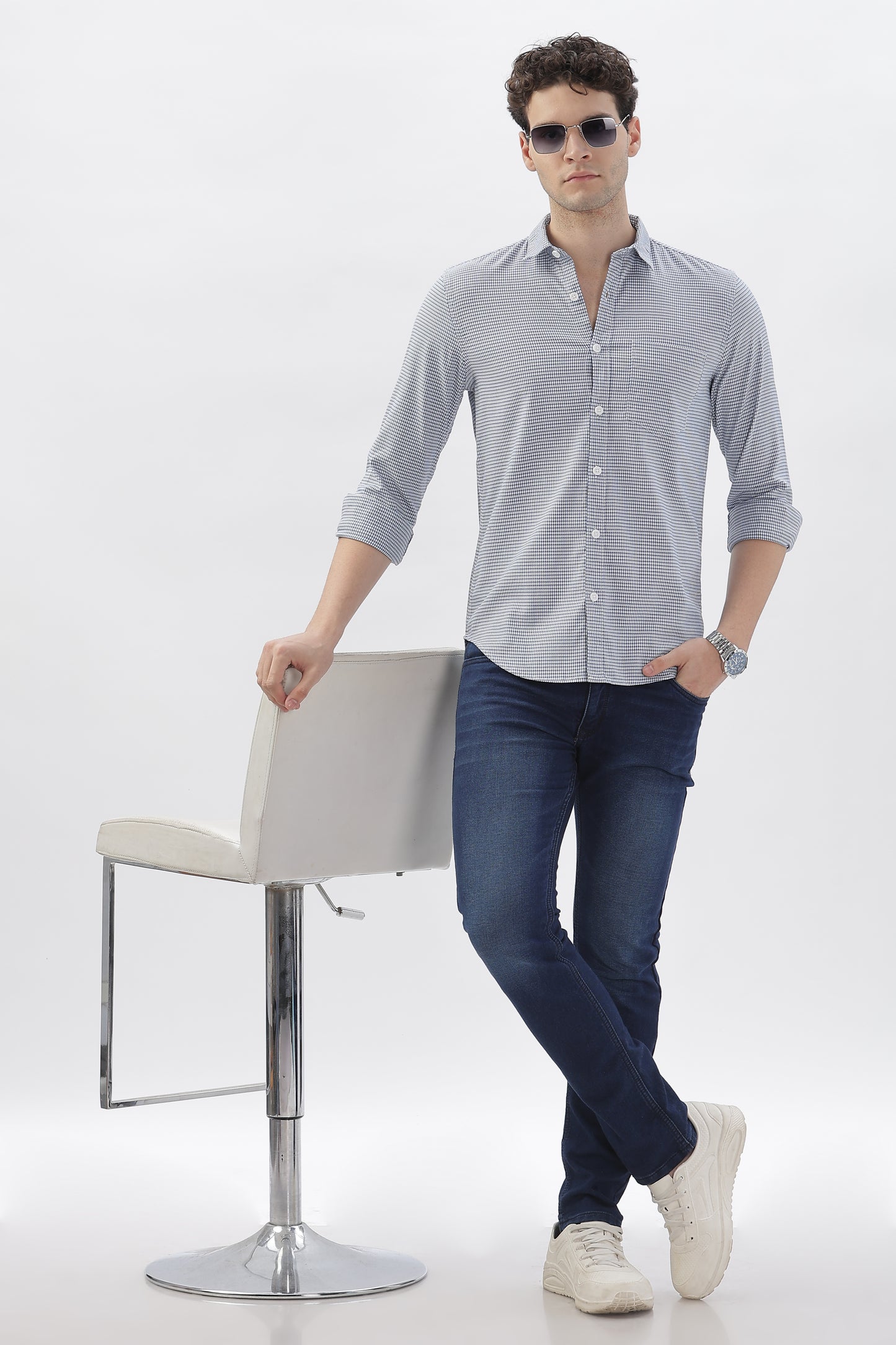 Small Box Plaid Shirt in Deep Blue