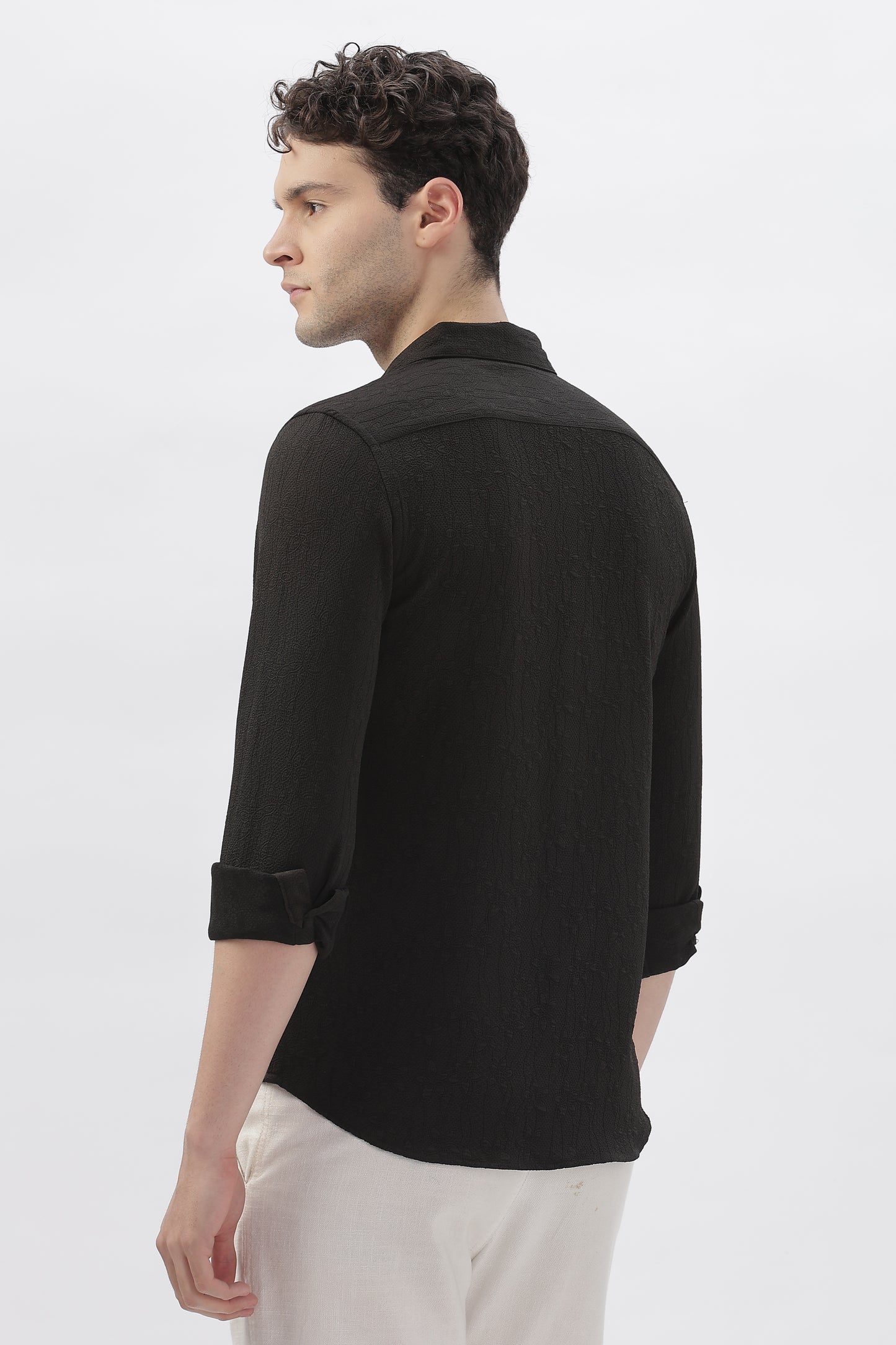 Black Embroidered Stretch Shirt