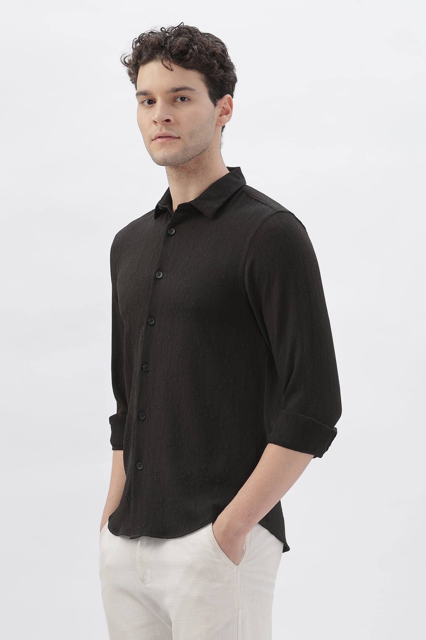 Black Embroidered Stretch Shirt
