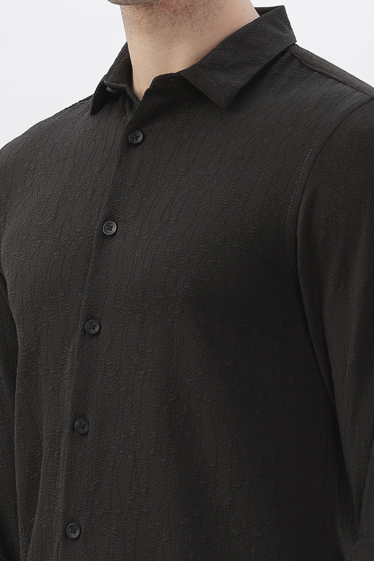 Black Embroidered Stretch Shirt