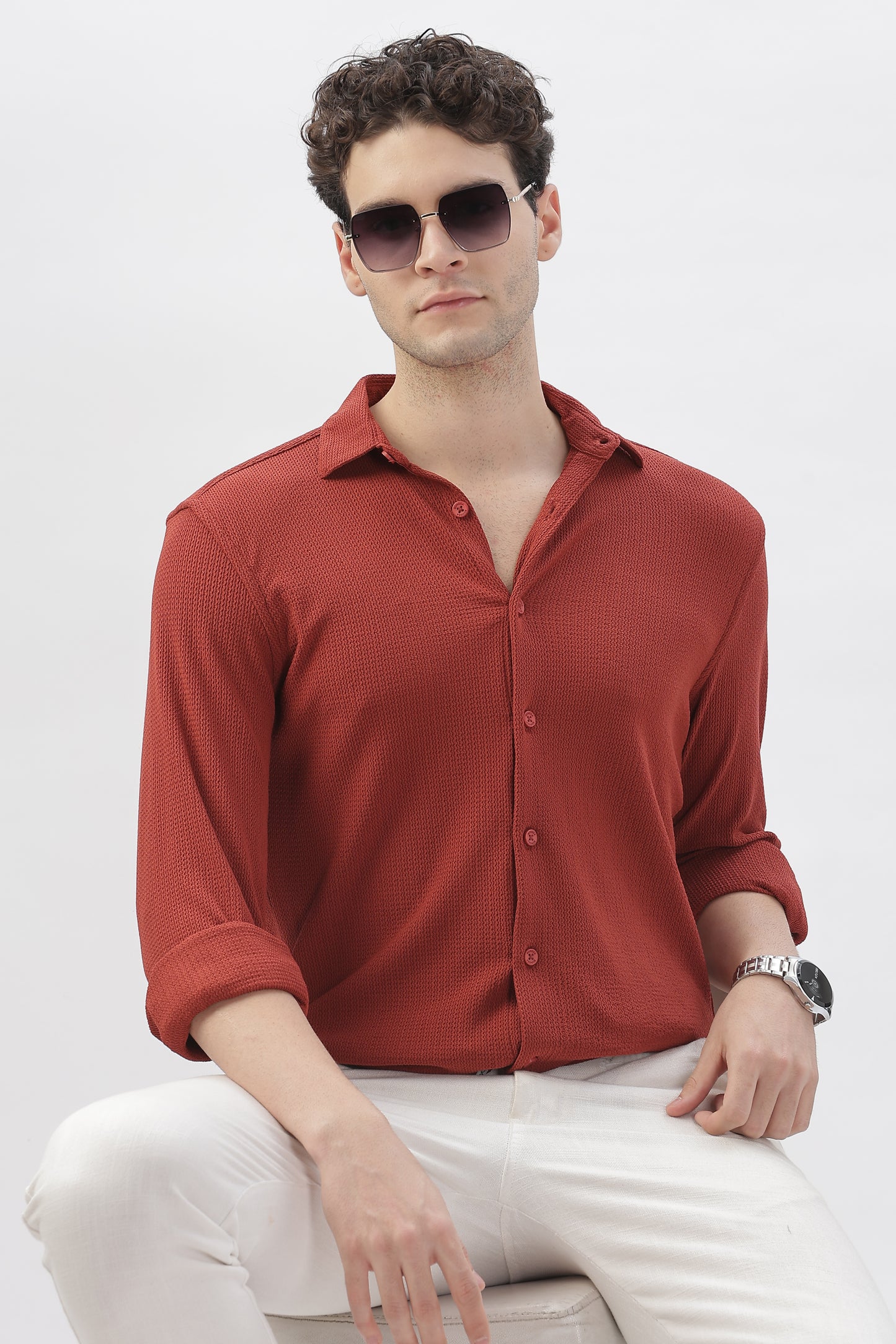 Reddish-Orange Stretchable Shirt
