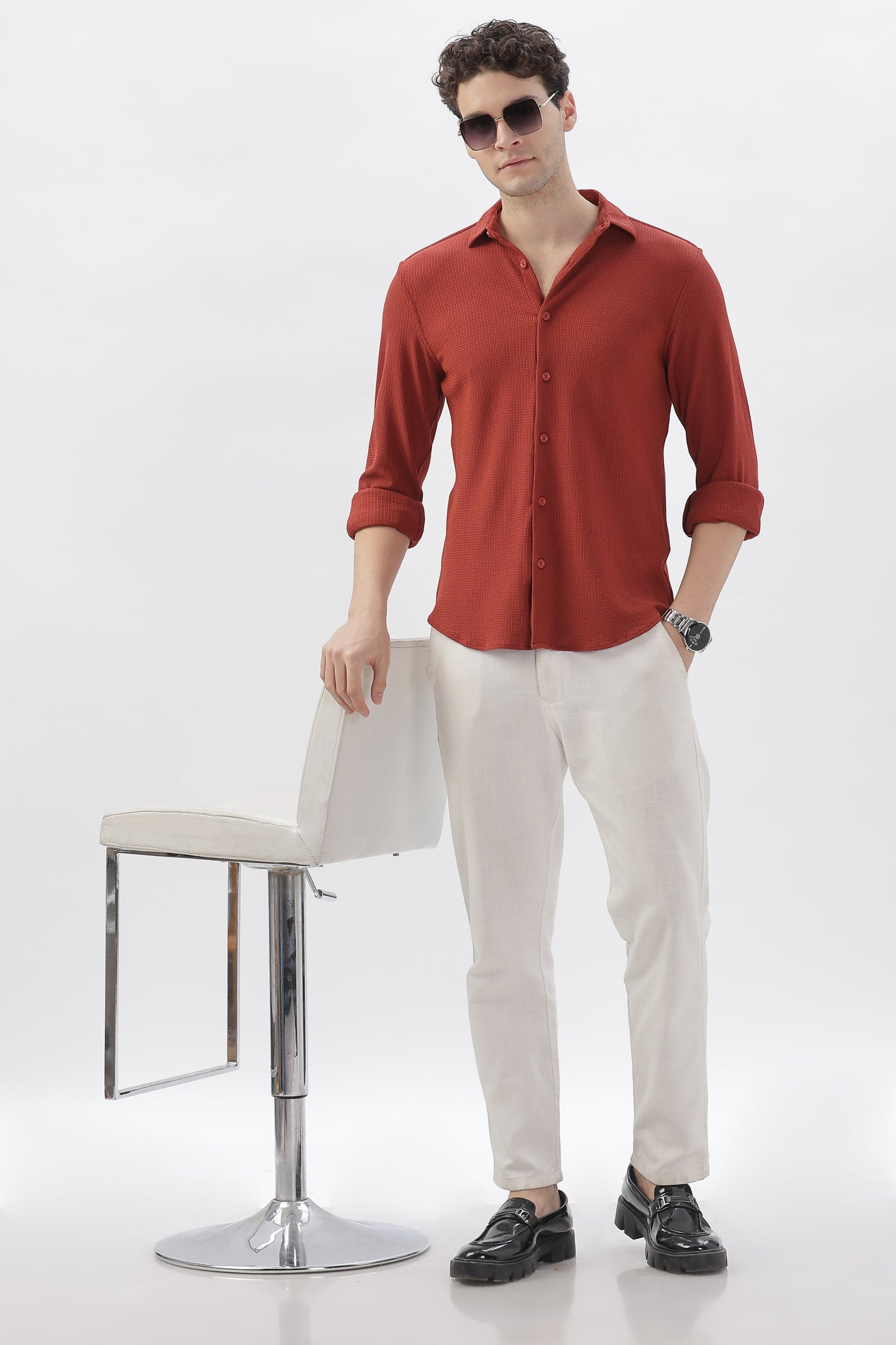 Reddish-Orange Stretchable Shirt