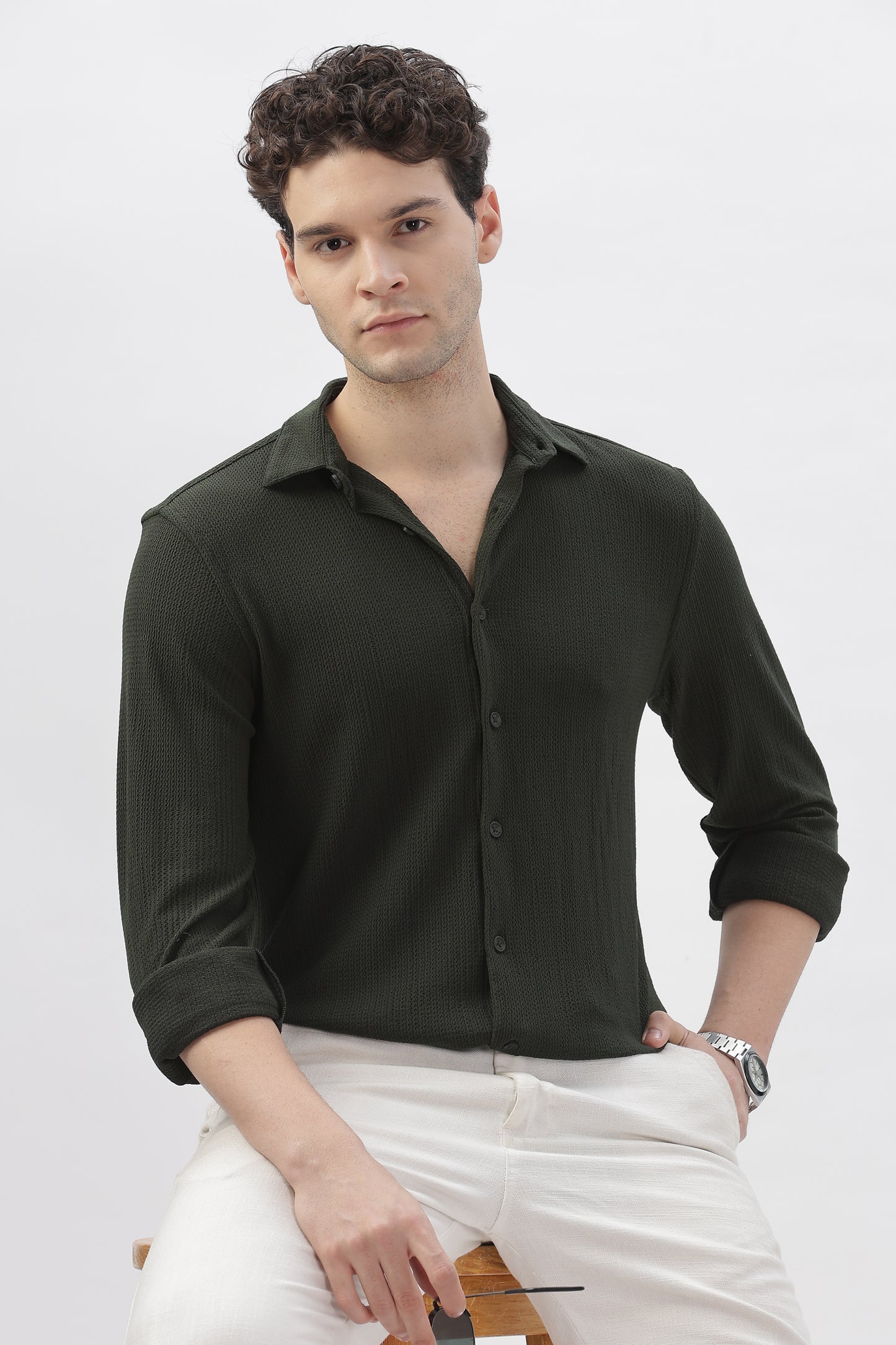 Olive Green Stretch Shirt