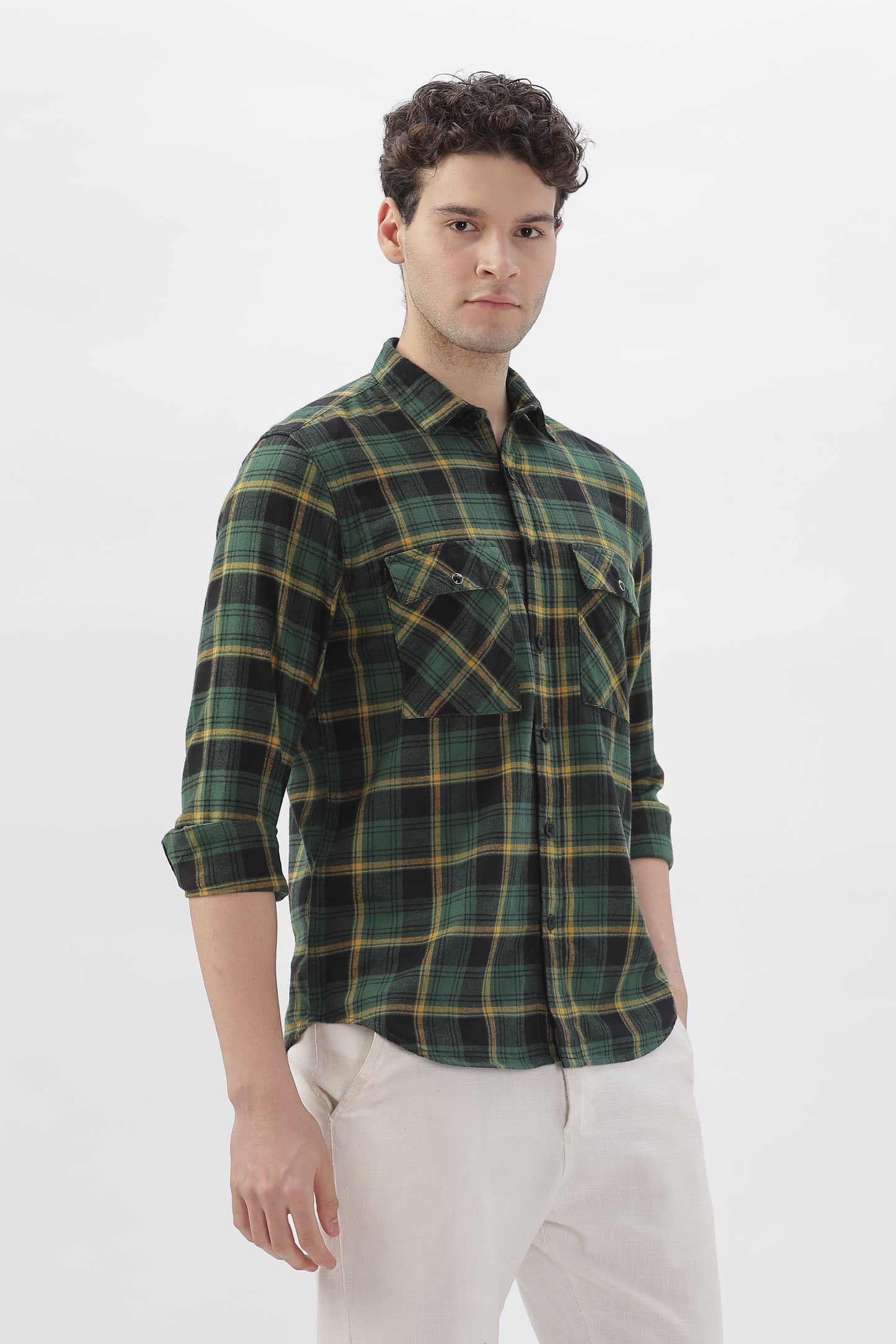 Two-Tone Green and Yellow Checked Shirt