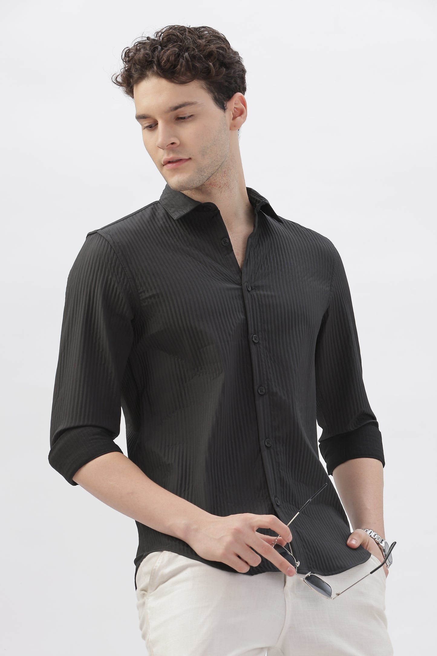 Black Shirt with Popped Lines