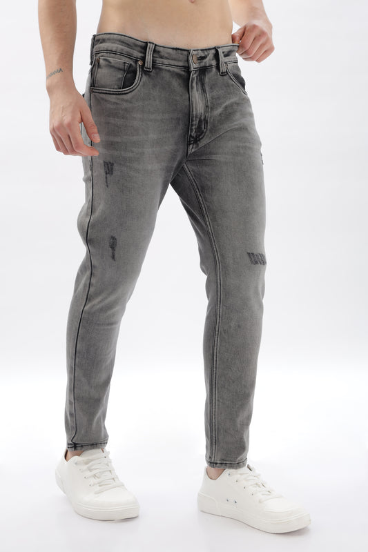 Grey Distressed Skinny Fit Jeans