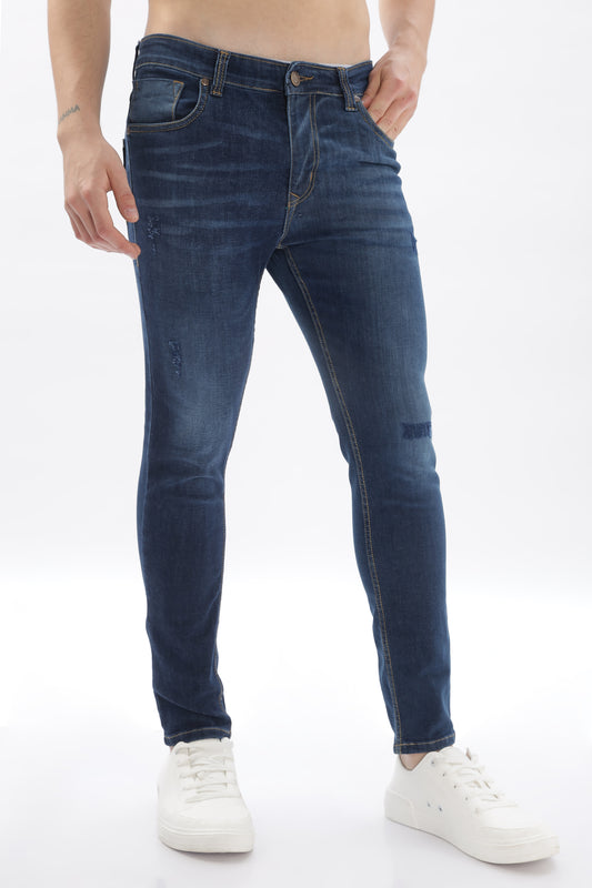 Dark Blue Distressed Skinny Fit Jeans