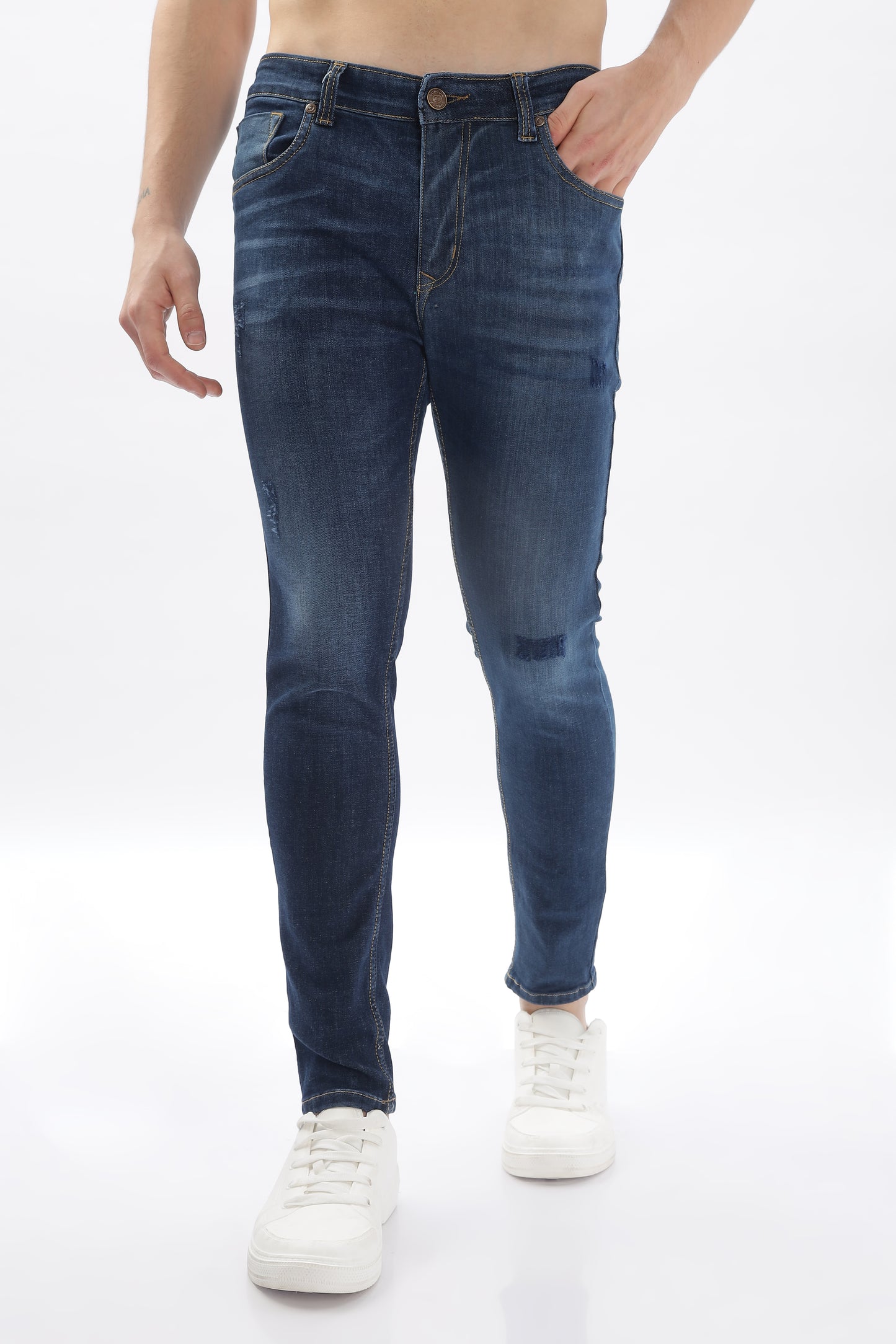 Dark Blue Distressed Skinny Fit Jeans