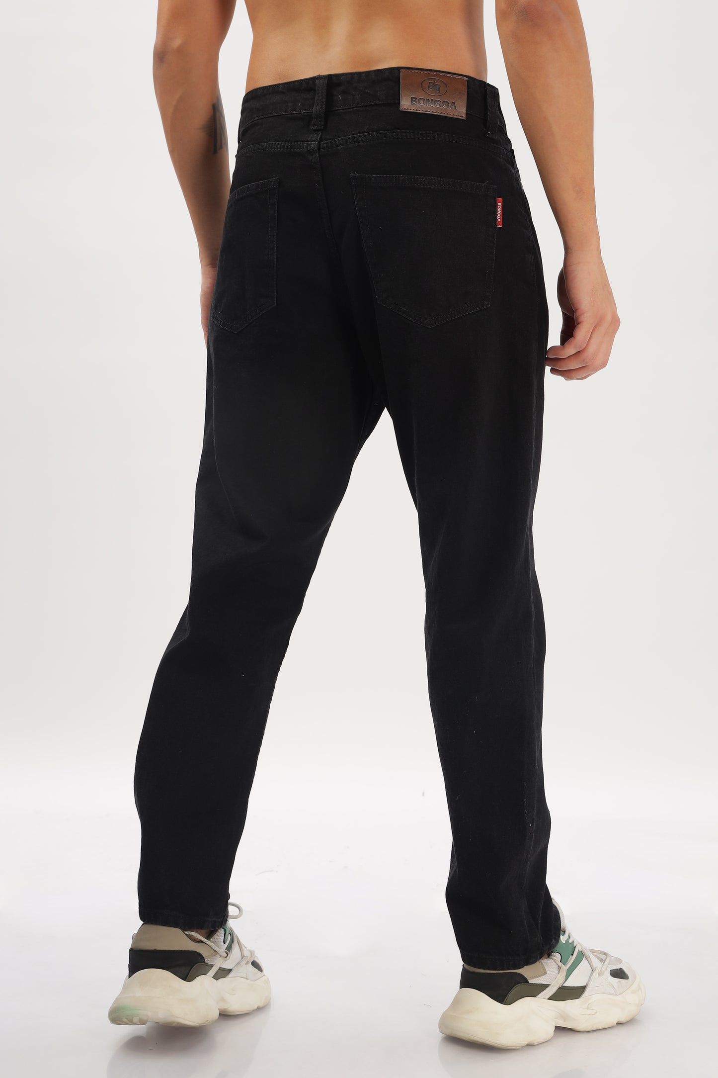 Charcoal Grey & Black Plain Baggy Fit Jeans