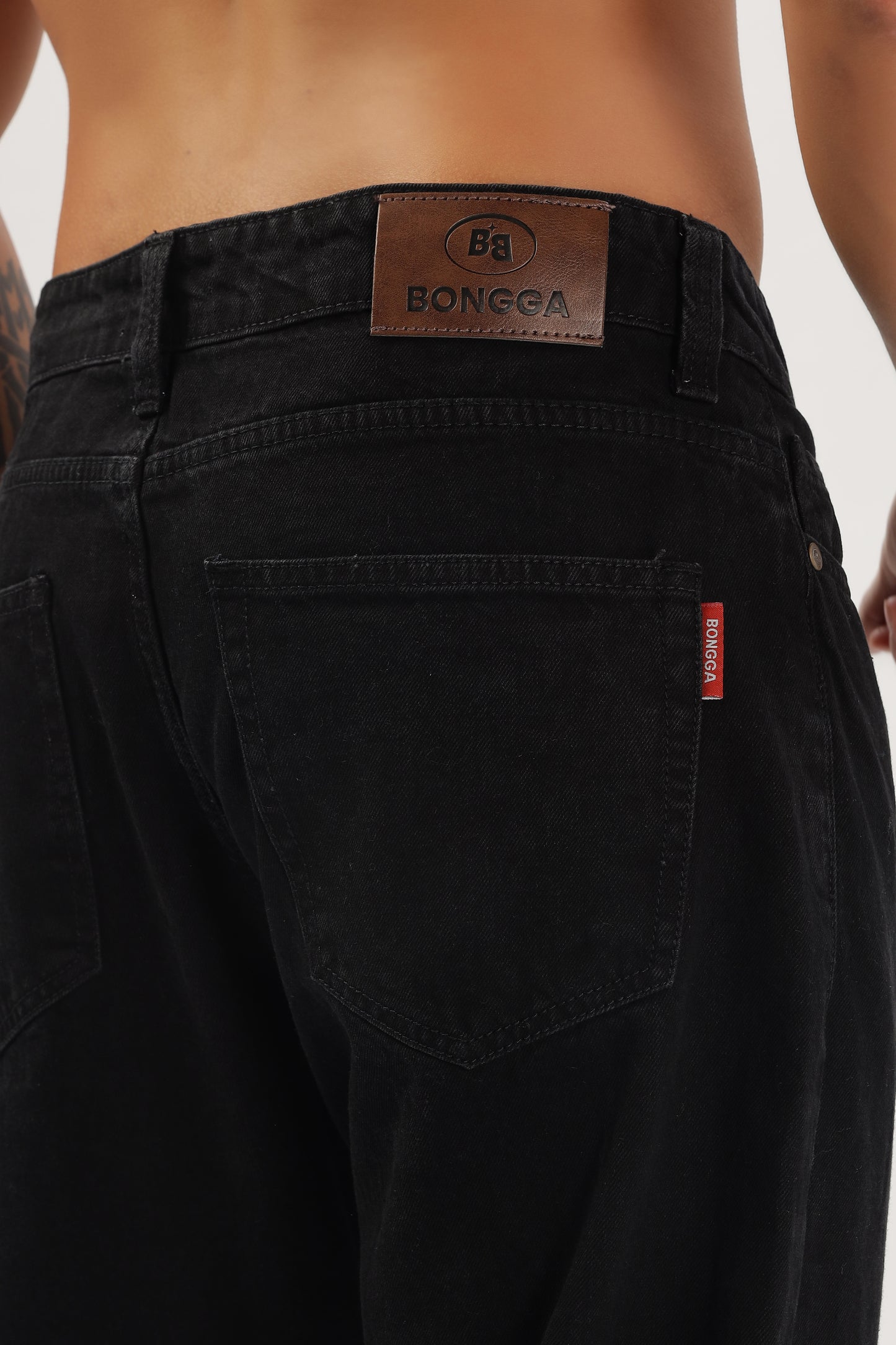 Charcoal Grey & Black Plain Baggy Fit Jeans