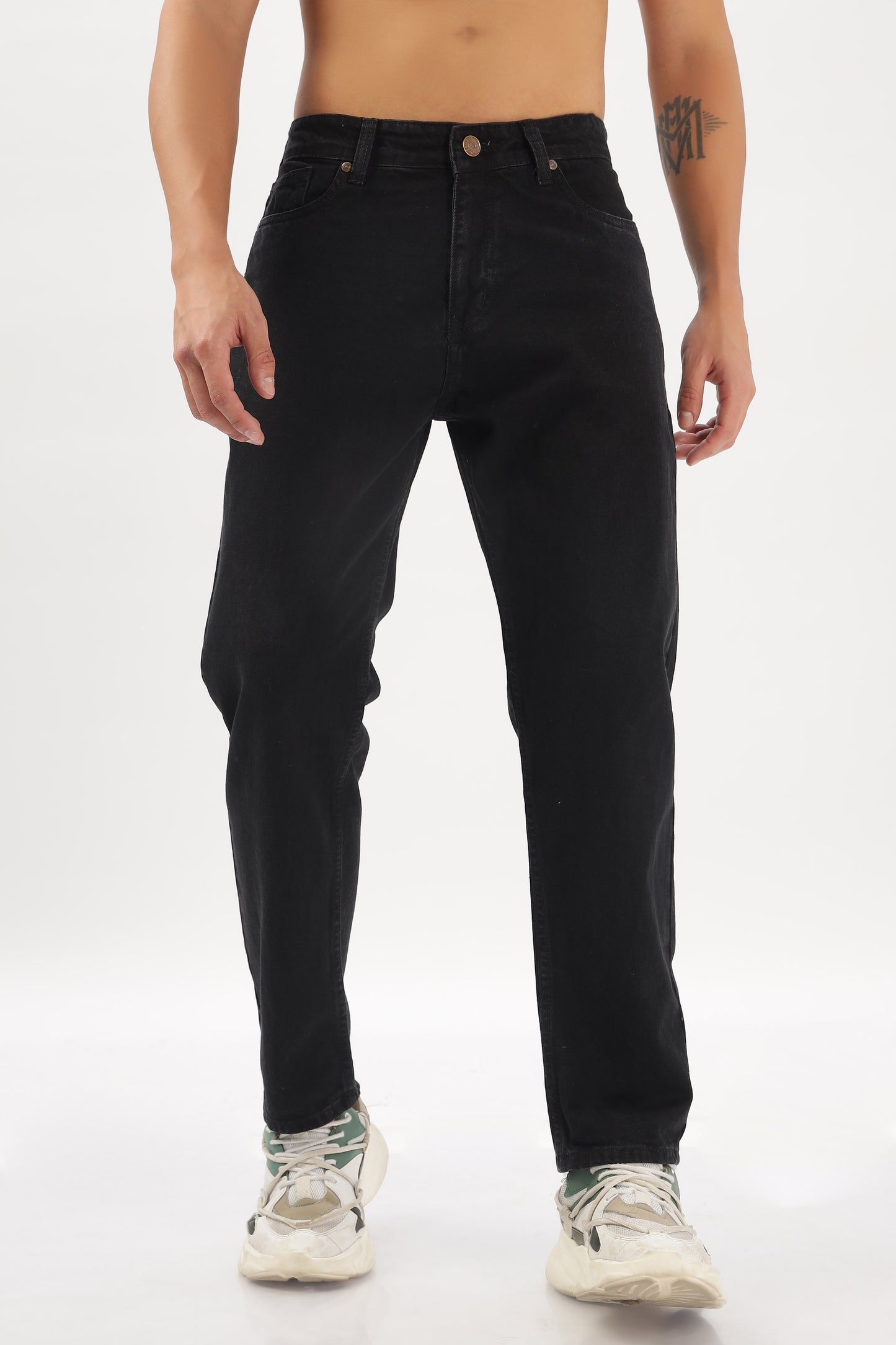 Charcoal Grey & Black Plain Baggy Fit Jeans