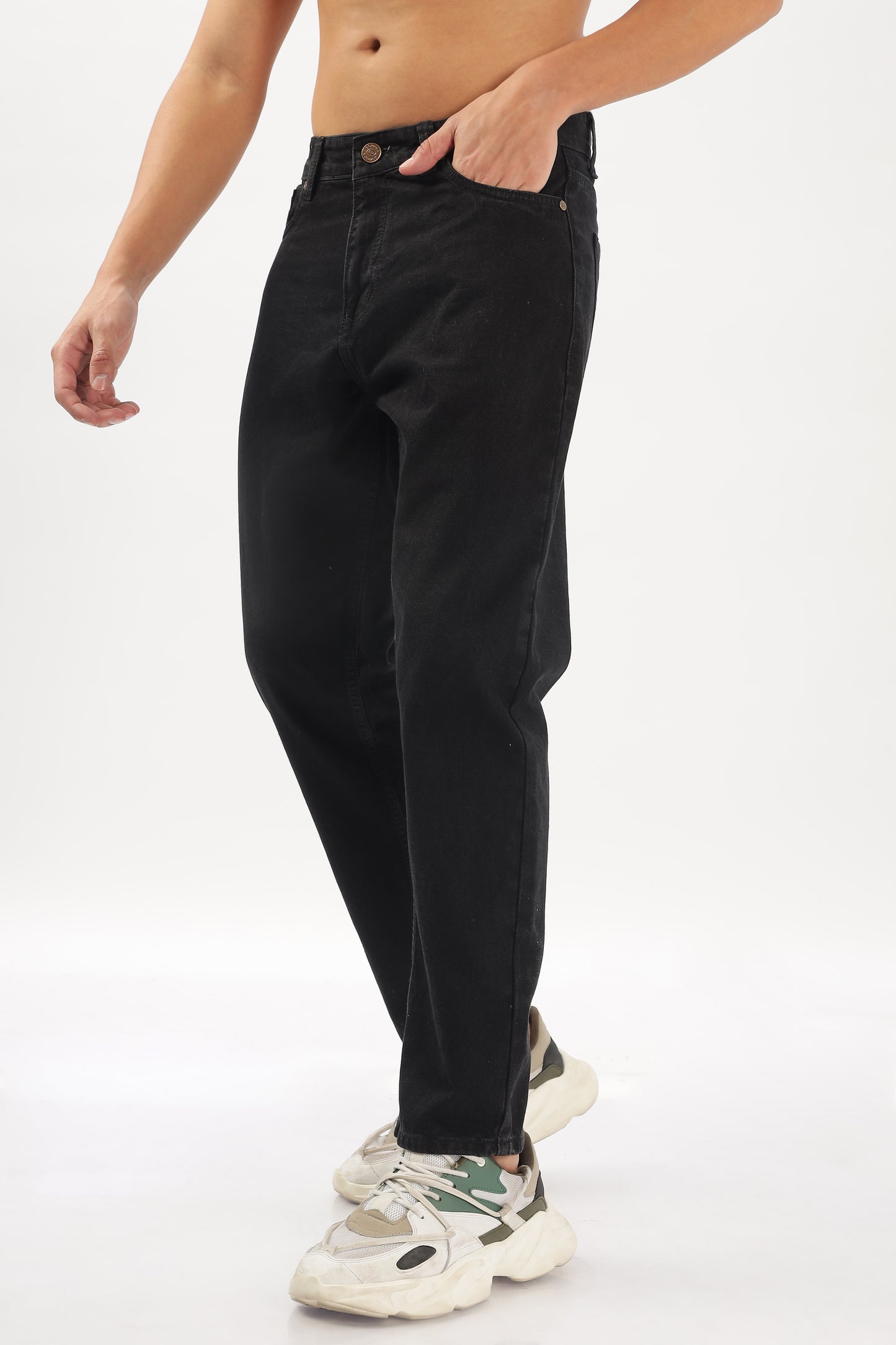 Charcoal Grey & Black Plain Baggy Fit Jeans