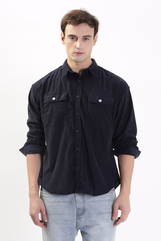 Cotrize Stylish Loose-Fit Blue Double Pocket Shirt
