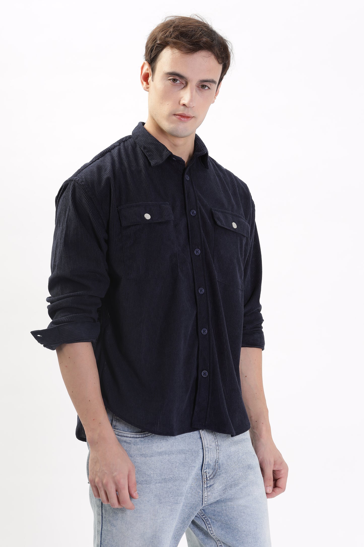 Cotrize Stylish Loose-Fit Blue Double Pocket Shirt