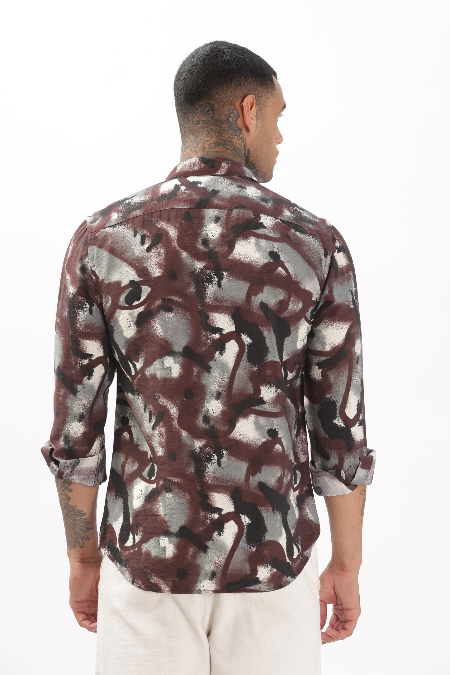 Brownish Graphic Black Blended Shirt