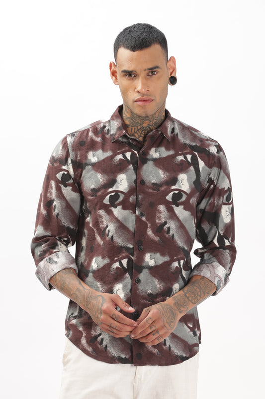 Brownish Graphic Black Blended Shirt