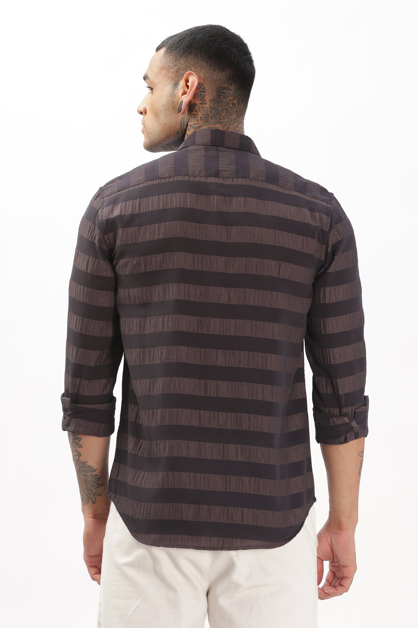 Shiny Brownish-Black Stripe Shirt