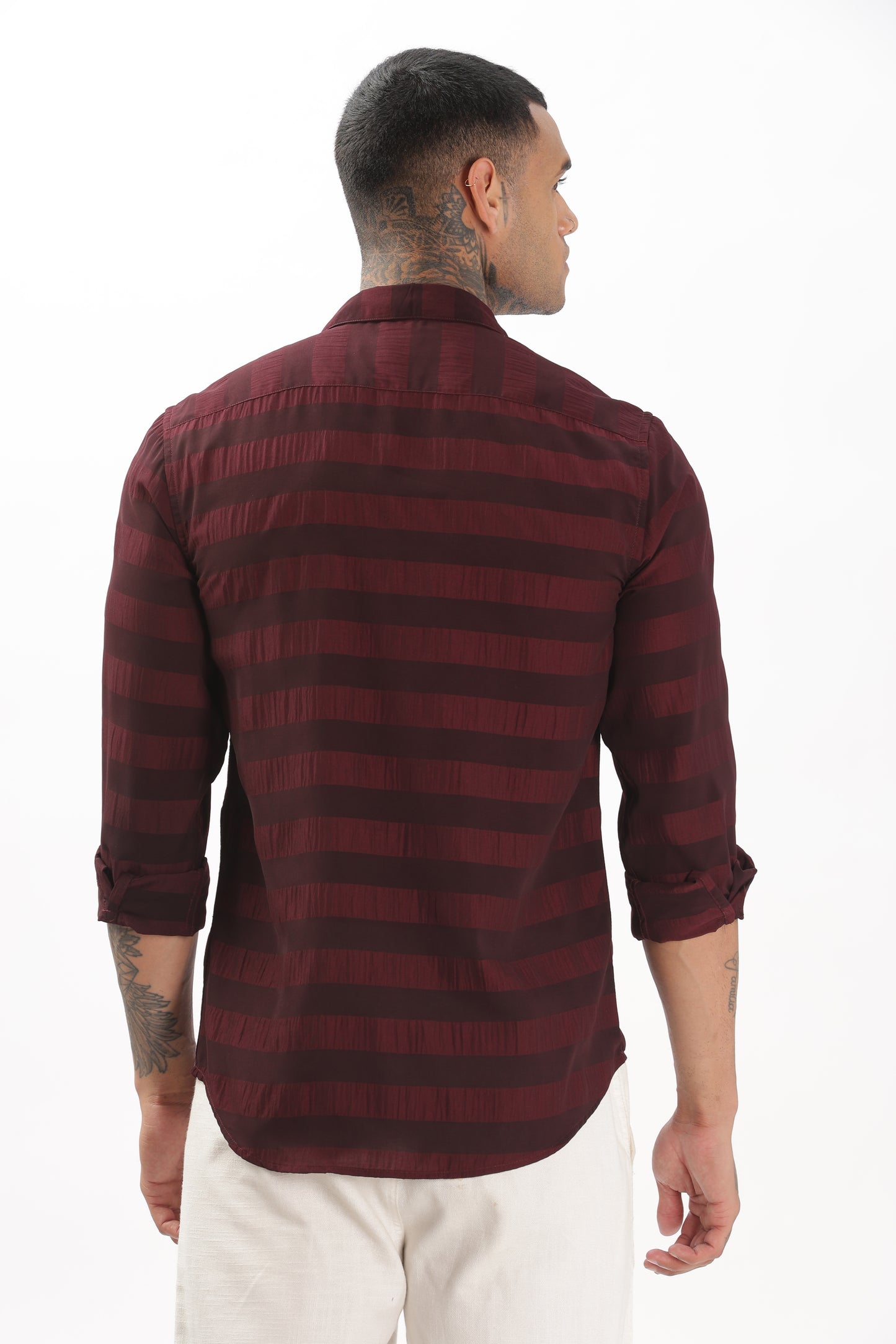 Shiny Reddish-Black Striped Shirt