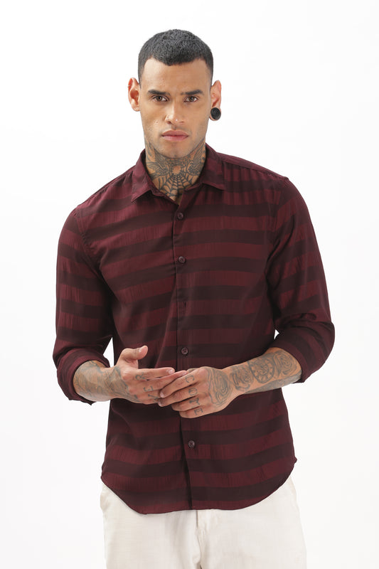 Shiny Reddish-Black Striped Shirt